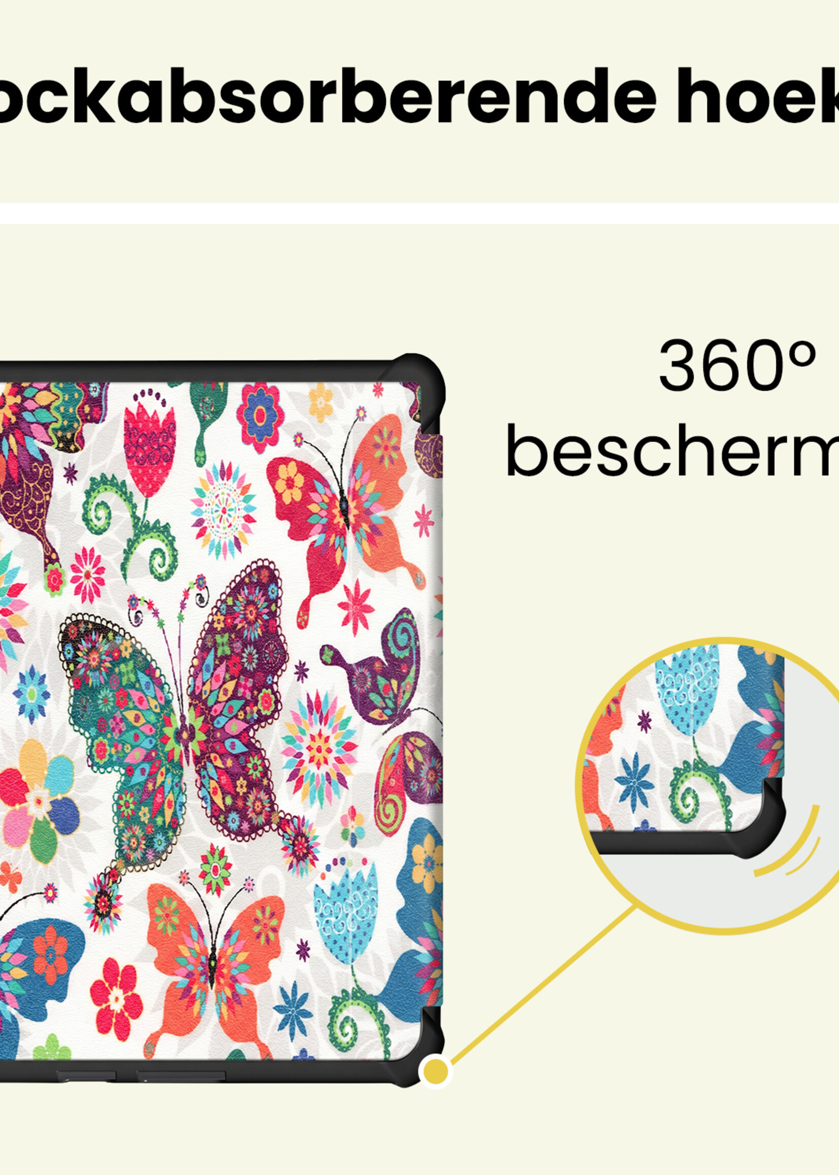 LUQ LUQ Kobo Clara HD Hoesje Trifold Met Screenprotector - Vlinders
