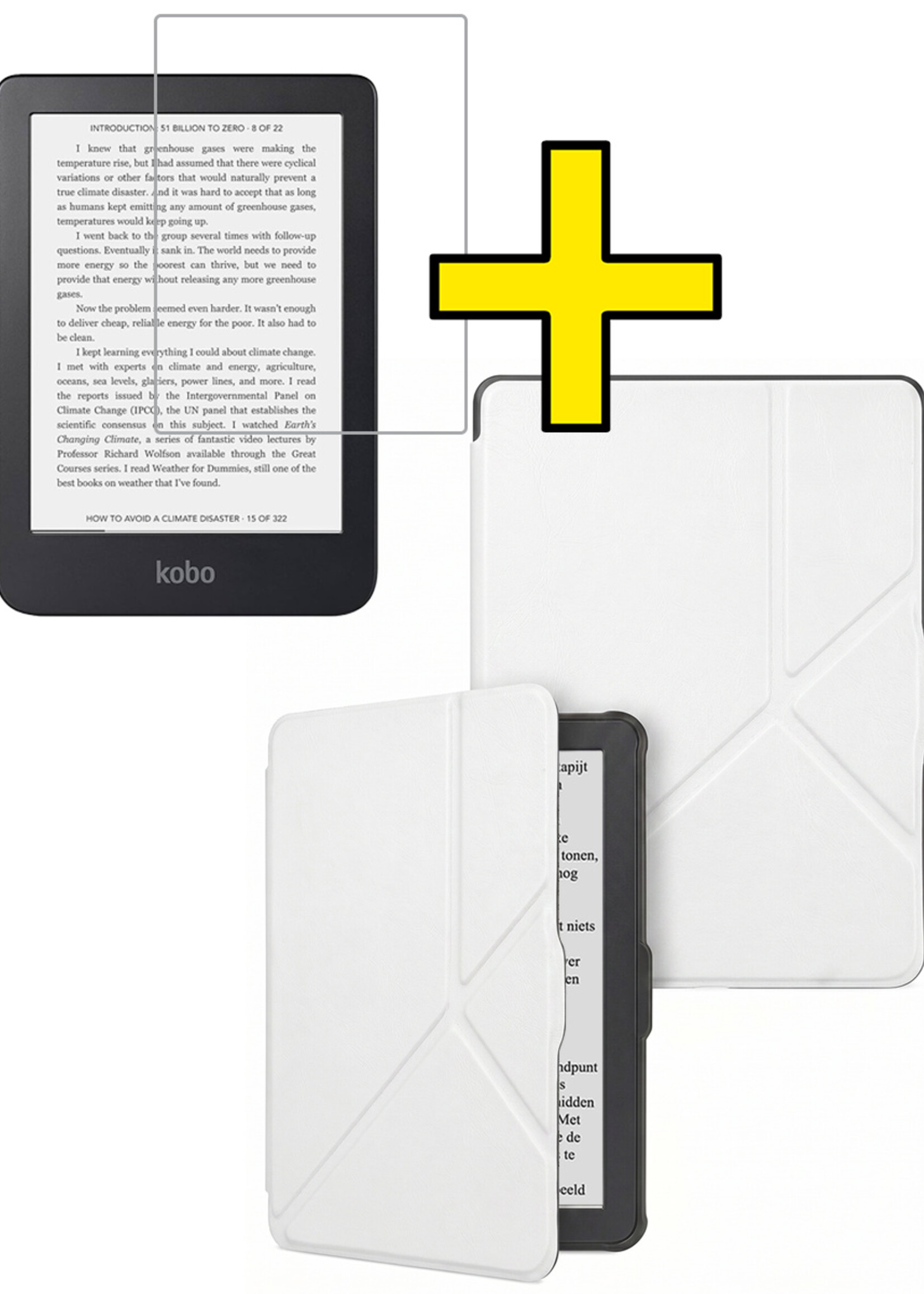 LUQ LUQ Kobo Clara HD Hoesje Trifold Met Screenprotector - Wit