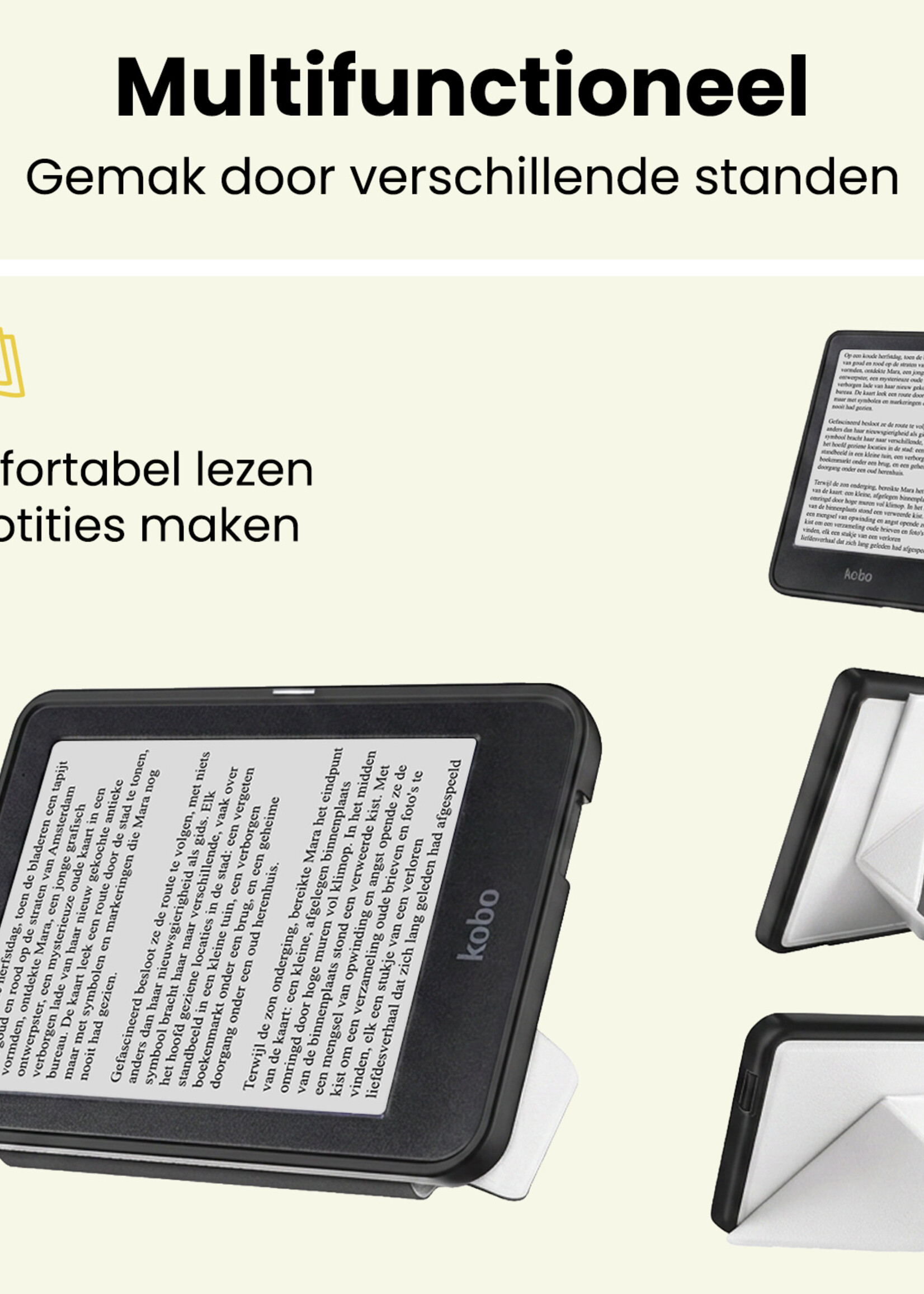 LUQ LUQ Kobo Clara HD Hoesje Trifold Met Screenprotector - Wit