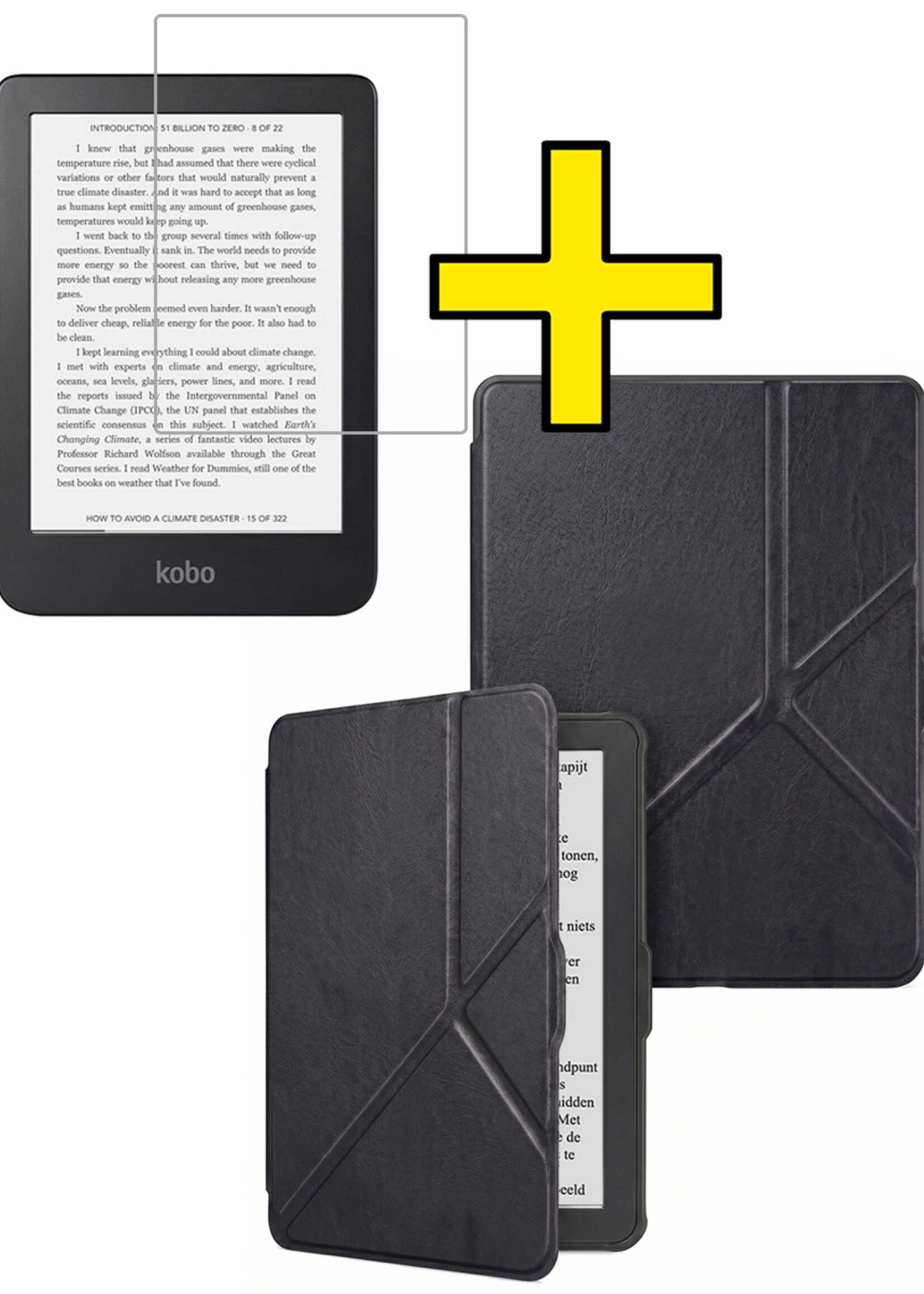 LUQ LUQ Kobo Clara HD Hoesje Trifold Met Screenprotector - Zwart