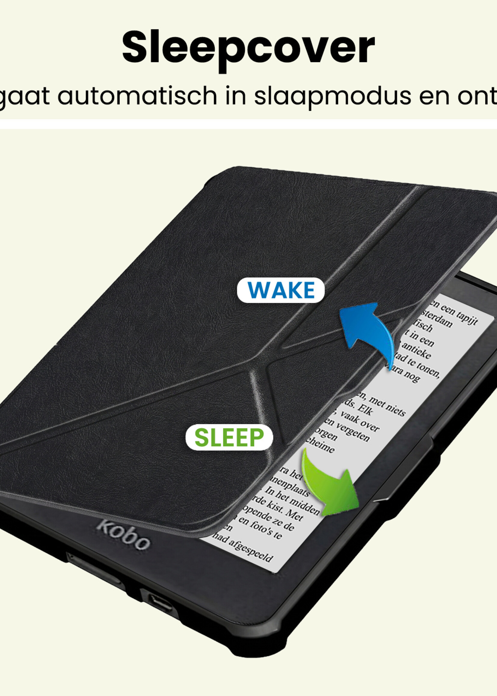 LUQ LUQ Kobo Clara HD Hoesje Trifold Met Screenprotector - Zwart