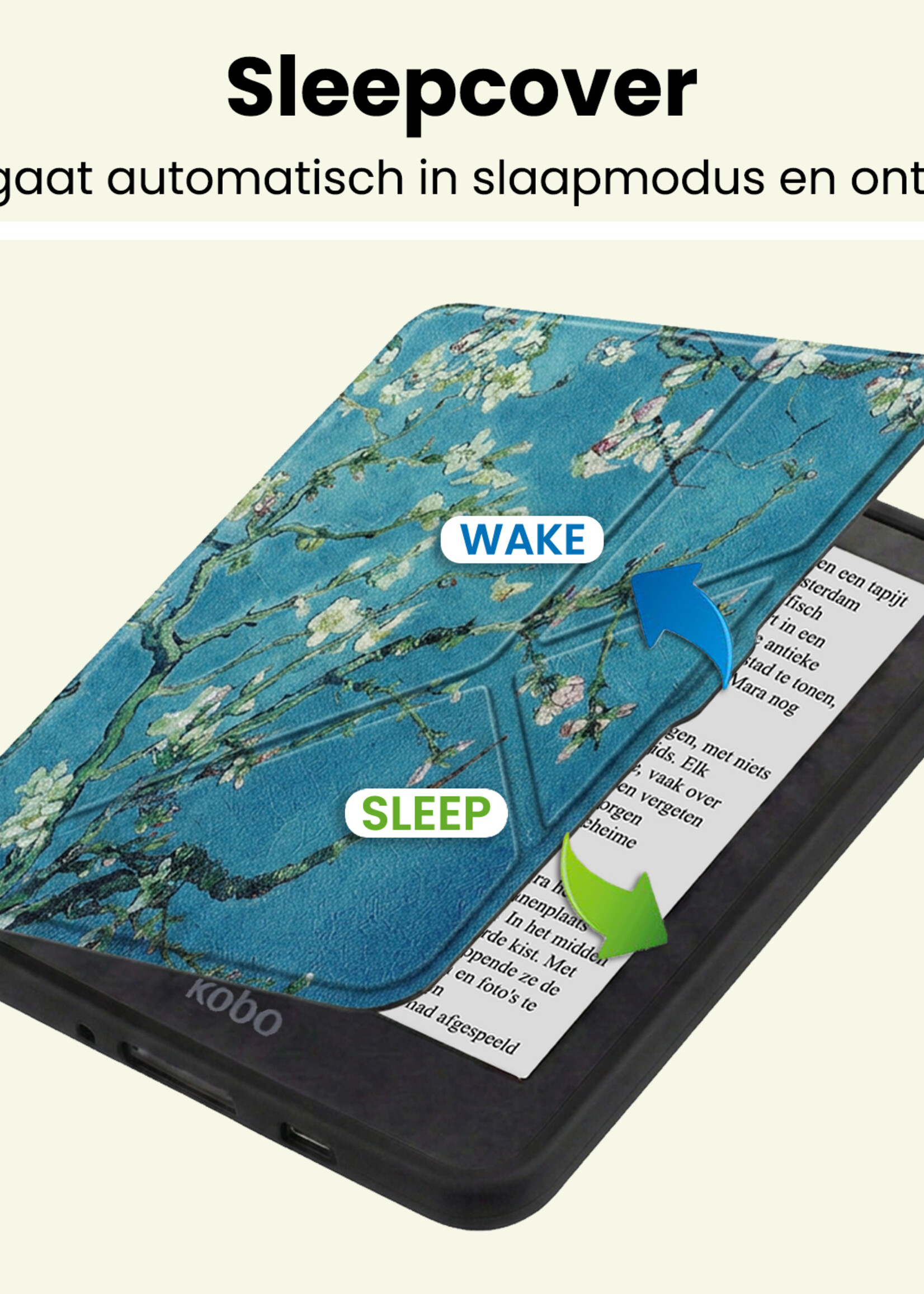 LUQ LUQ Kobo Nia Hoesje Trifold Met Screenprotector - Bloesem