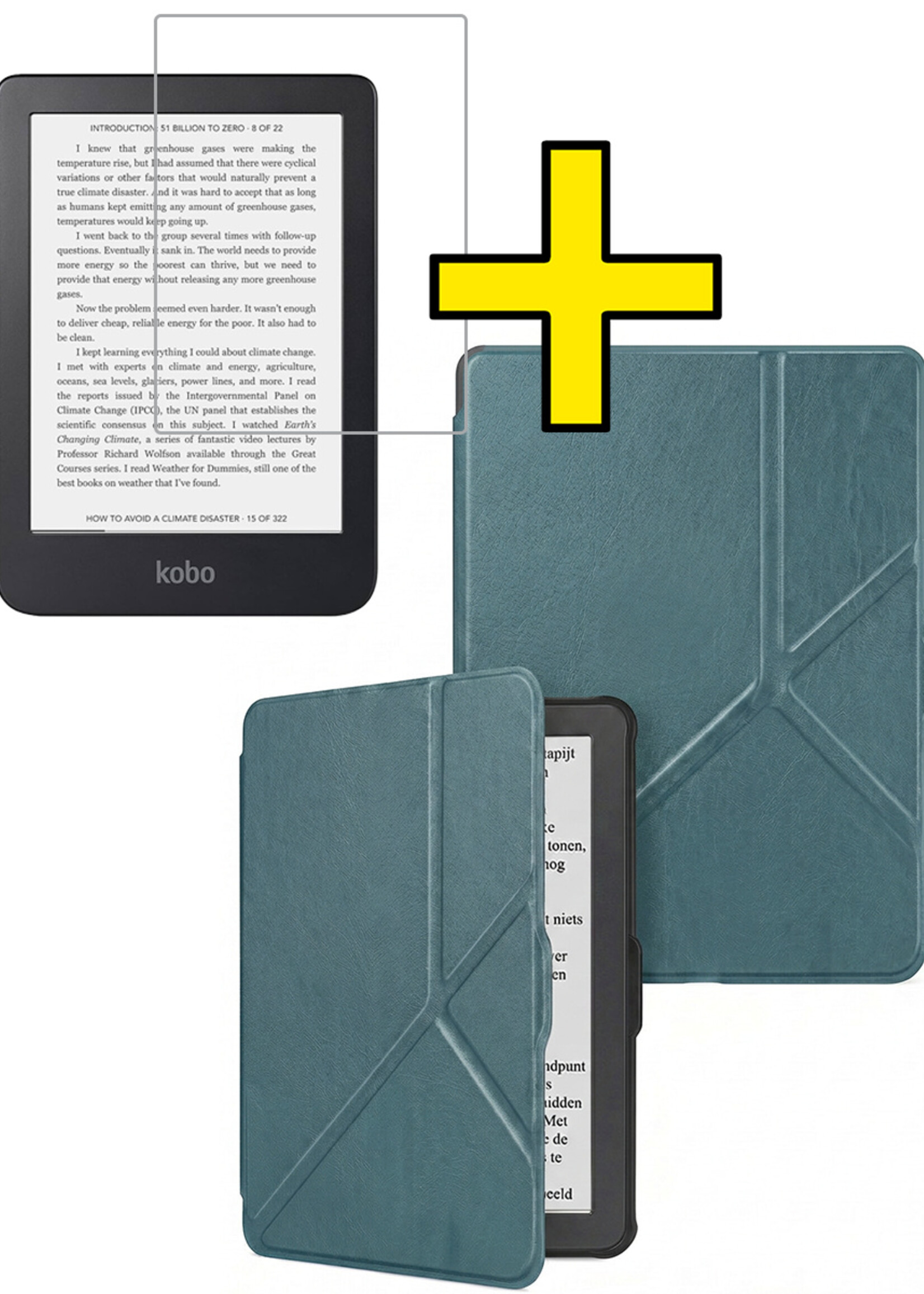 LUQ LUQ Kobo Nia Hoesje Trifold Met Screenprotector - Donkergroen