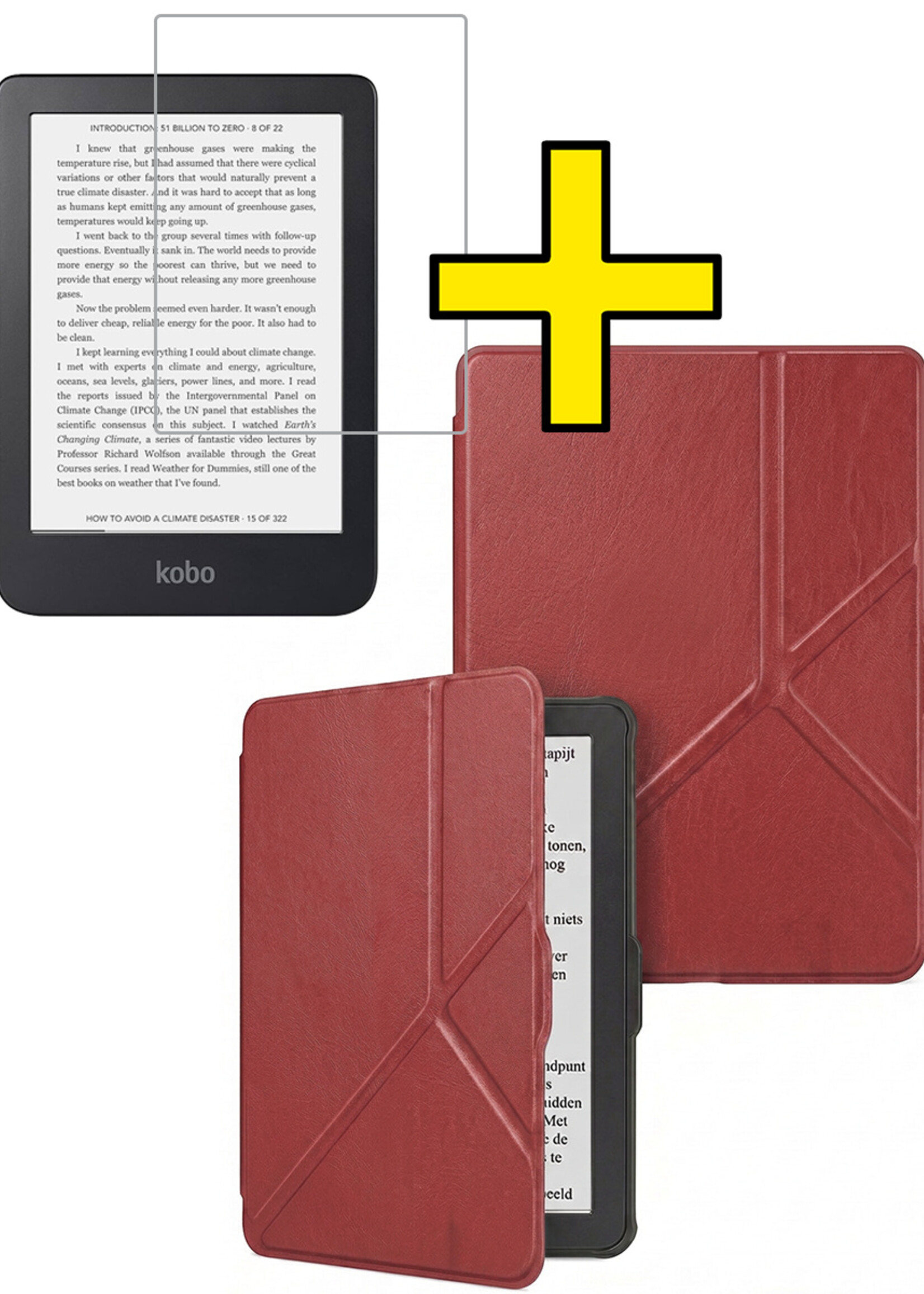 LUQ LUQ Kobo Nia Hoesje Trifold Met Screenprotector - Donkerrood