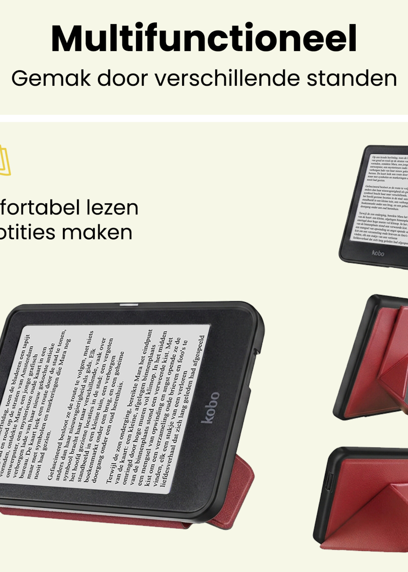 LUQ LUQ Kobo Nia Hoesje Trifold Met Screenprotector - Donkerrood