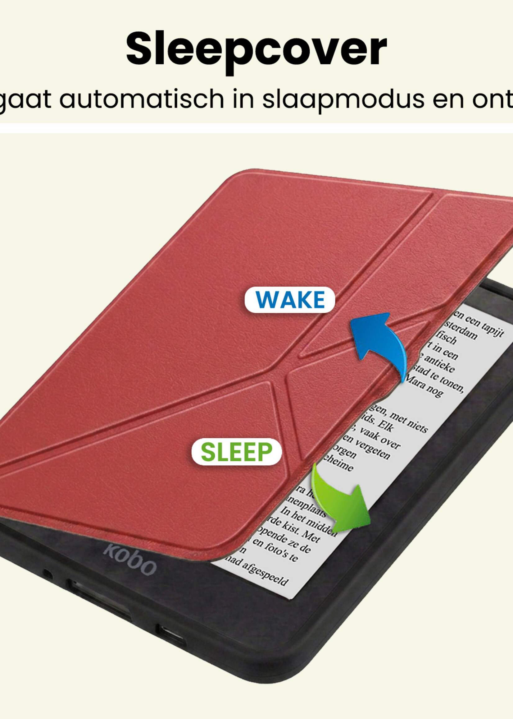 LUQ LUQ Kobo Nia Hoesje Trifold Met Screenprotector - Donkerrood