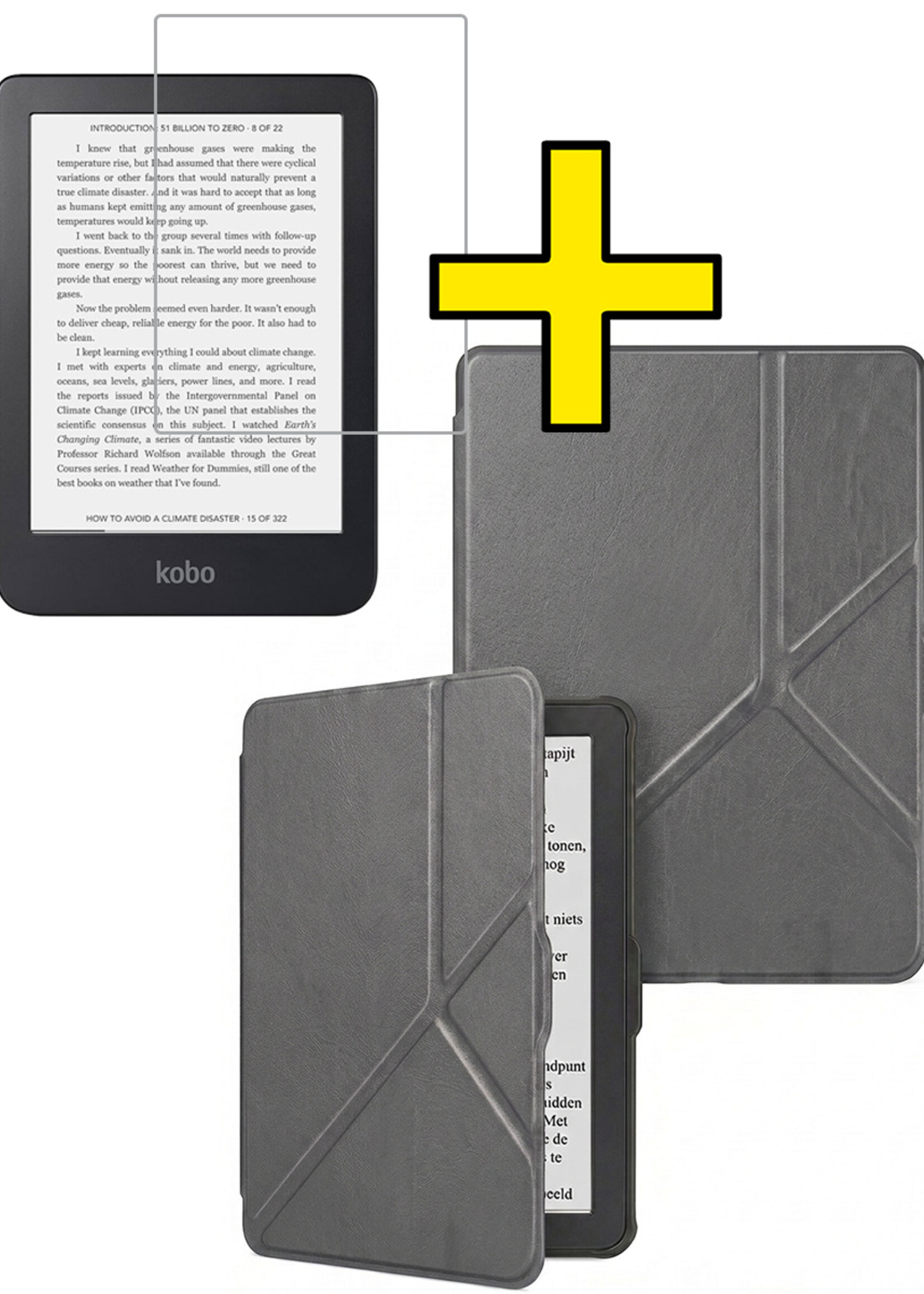 LUQ LUQ Kobo Nia Hoesje Trifold Met Screenprotector - Grijs