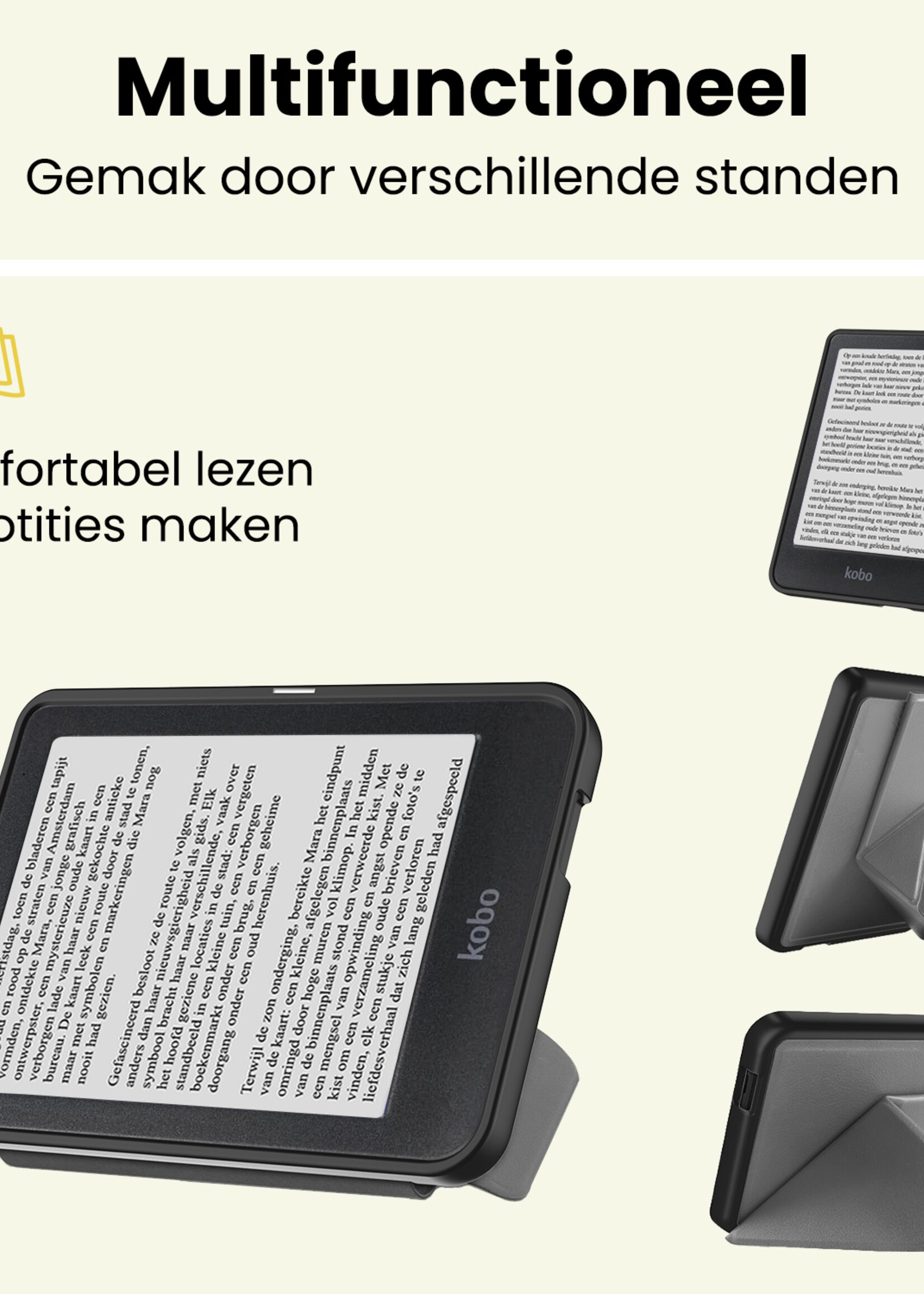 LUQ LUQ Kobo Nia Hoesje Trifold Met Screenprotector - Grijs
