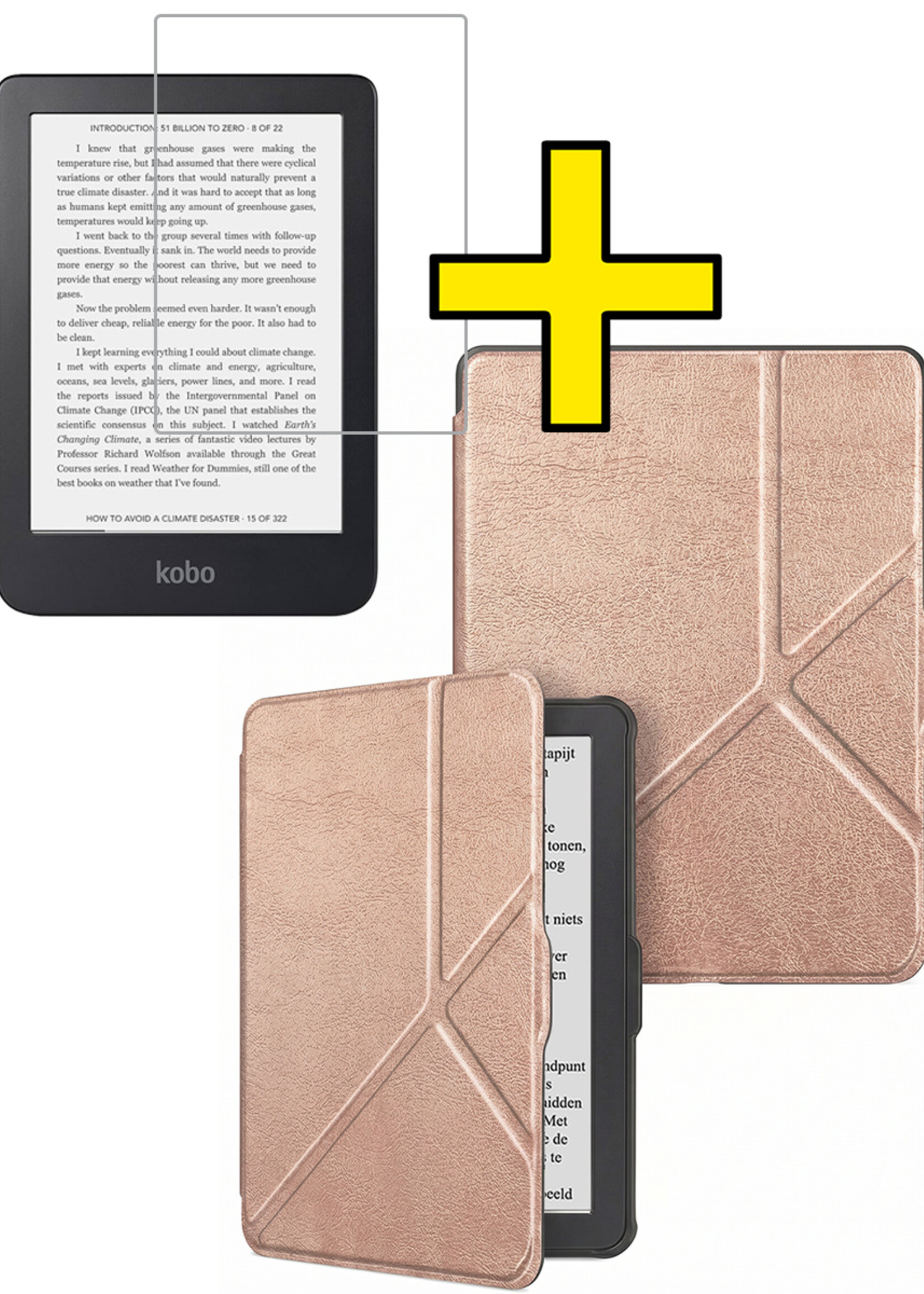 LUQ LUQ Kobo Nia Hoesje Trifold Met Screenprotector - Rose Goud