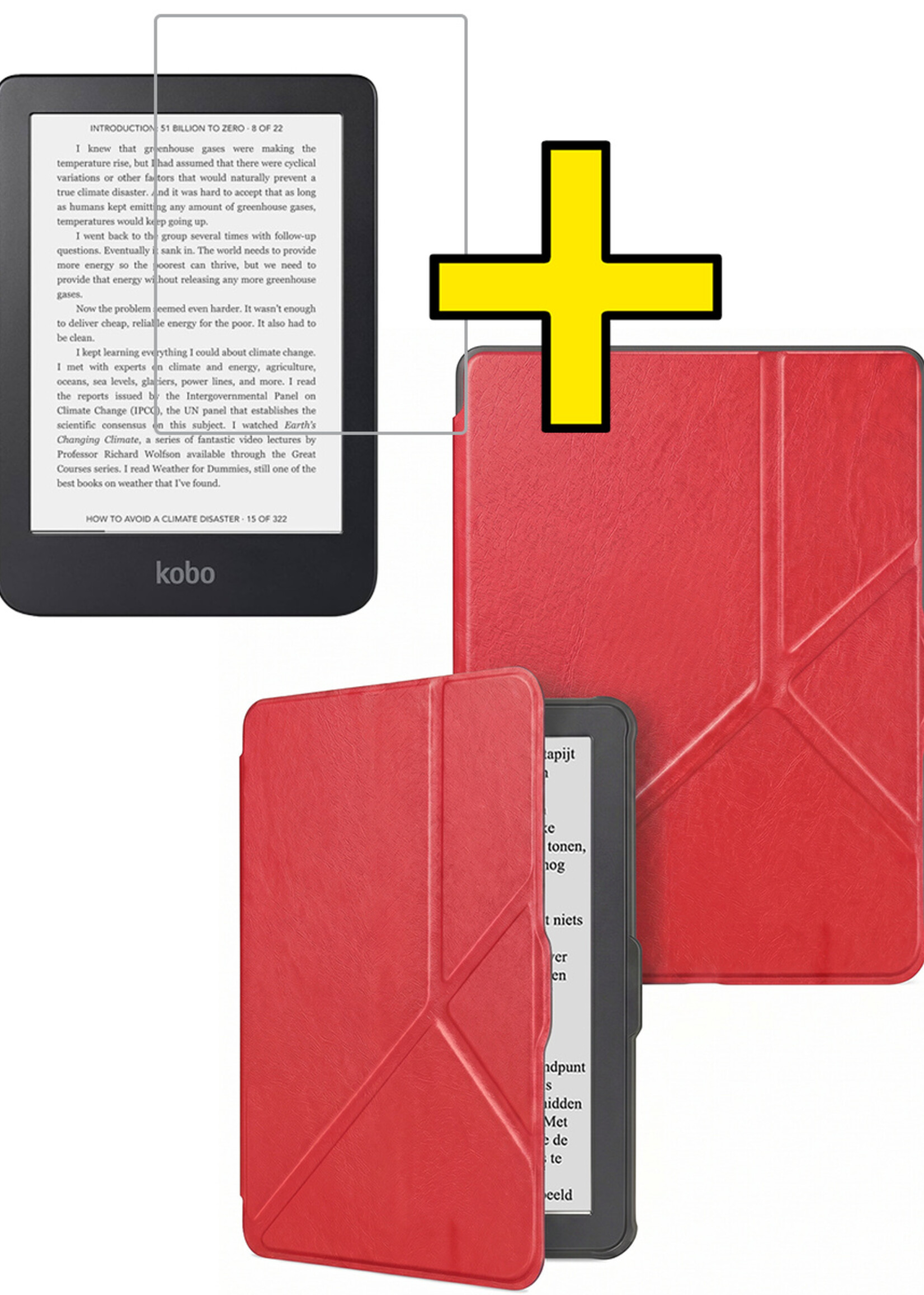 LUQ LUQ Kobo Nia Hoesje Trifold Met Screenprotector - Rood