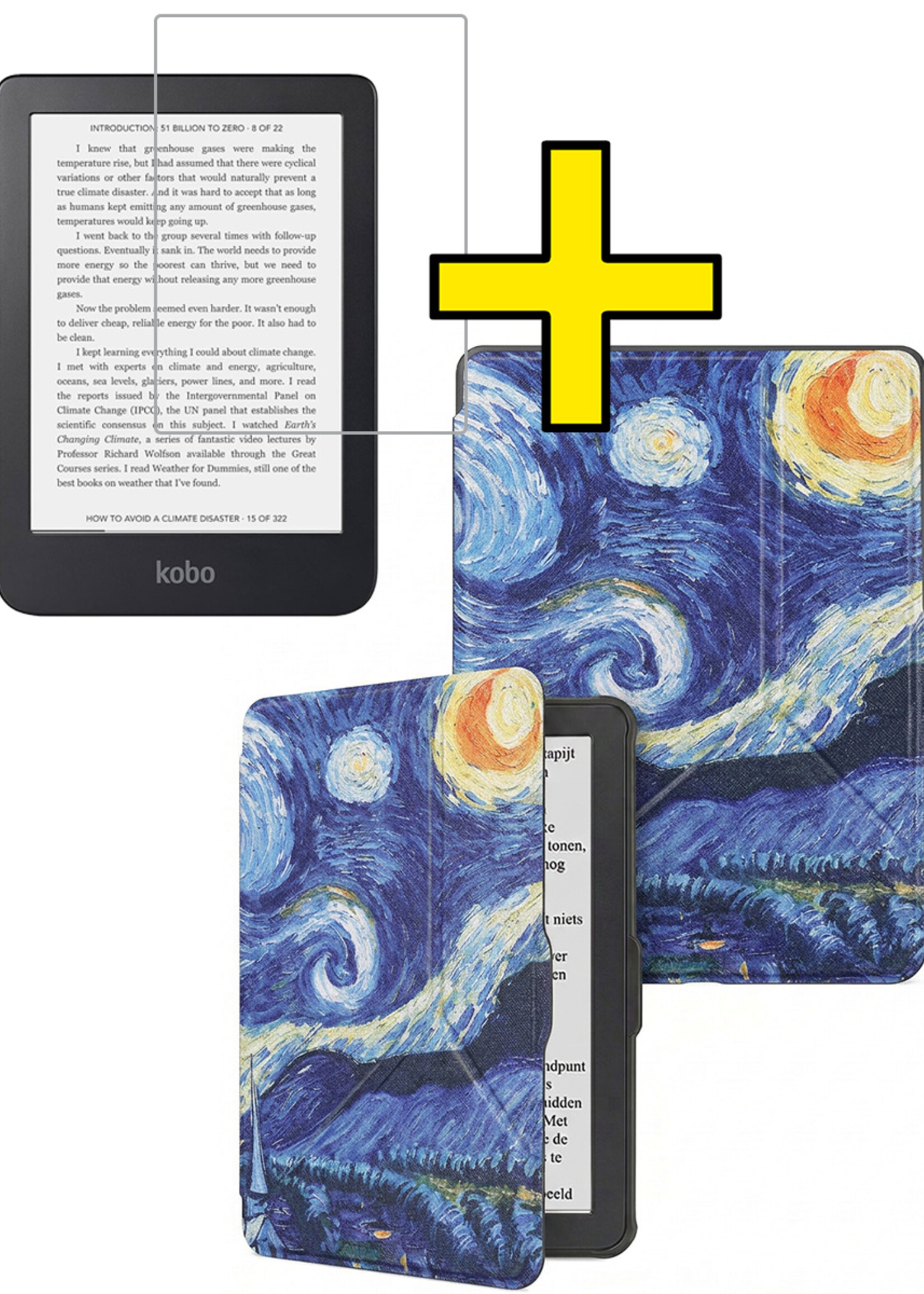 LUQ LUQ Kobo Nia Hoesje Trifold Met Screenprotector - Sterrenhemel