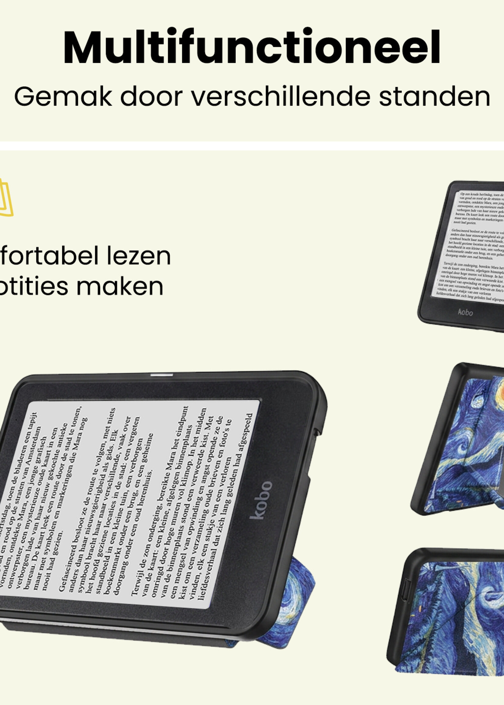 LUQ LUQ Kobo Nia Hoesje Trifold Met Screenprotector - Sterrenhemel