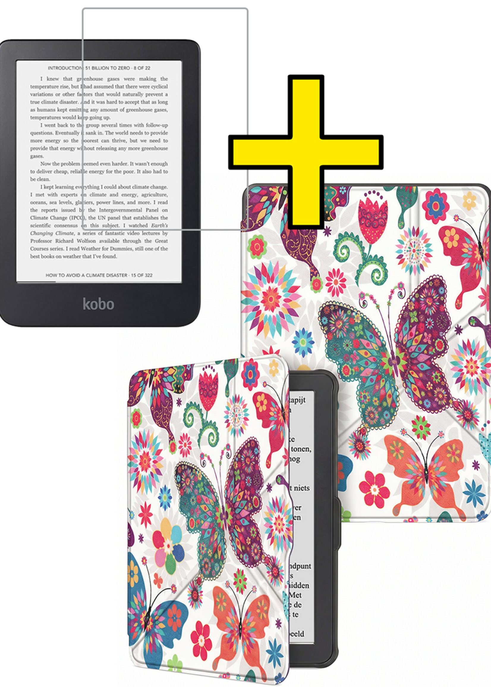 LUQ LUQ Kobo Nia Hoesje Trifold Met Screenprotector - Vlinders