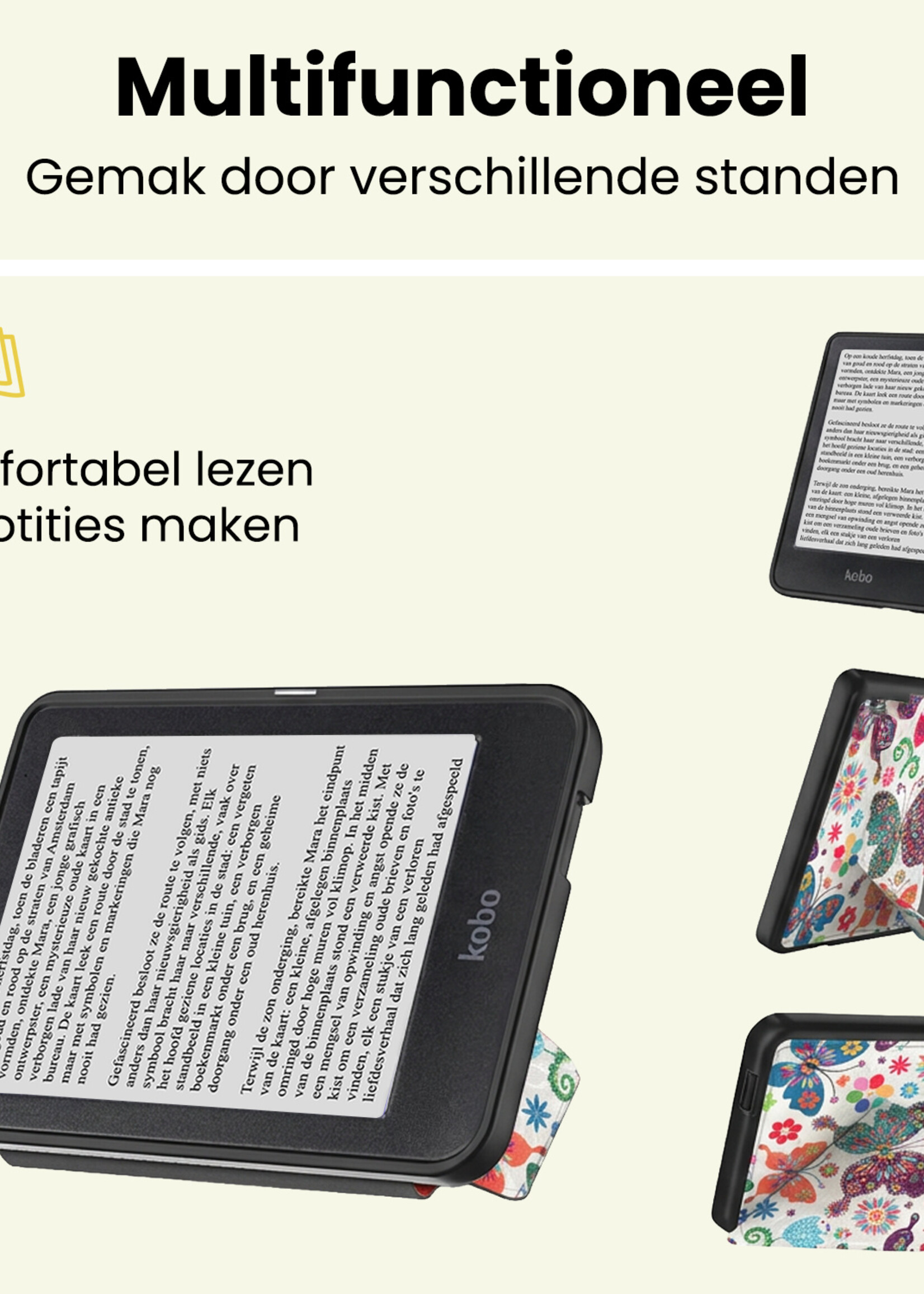 LUQ LUQ Kobo Nia Hoesje Trifold Met Screenprotector - Vlinders