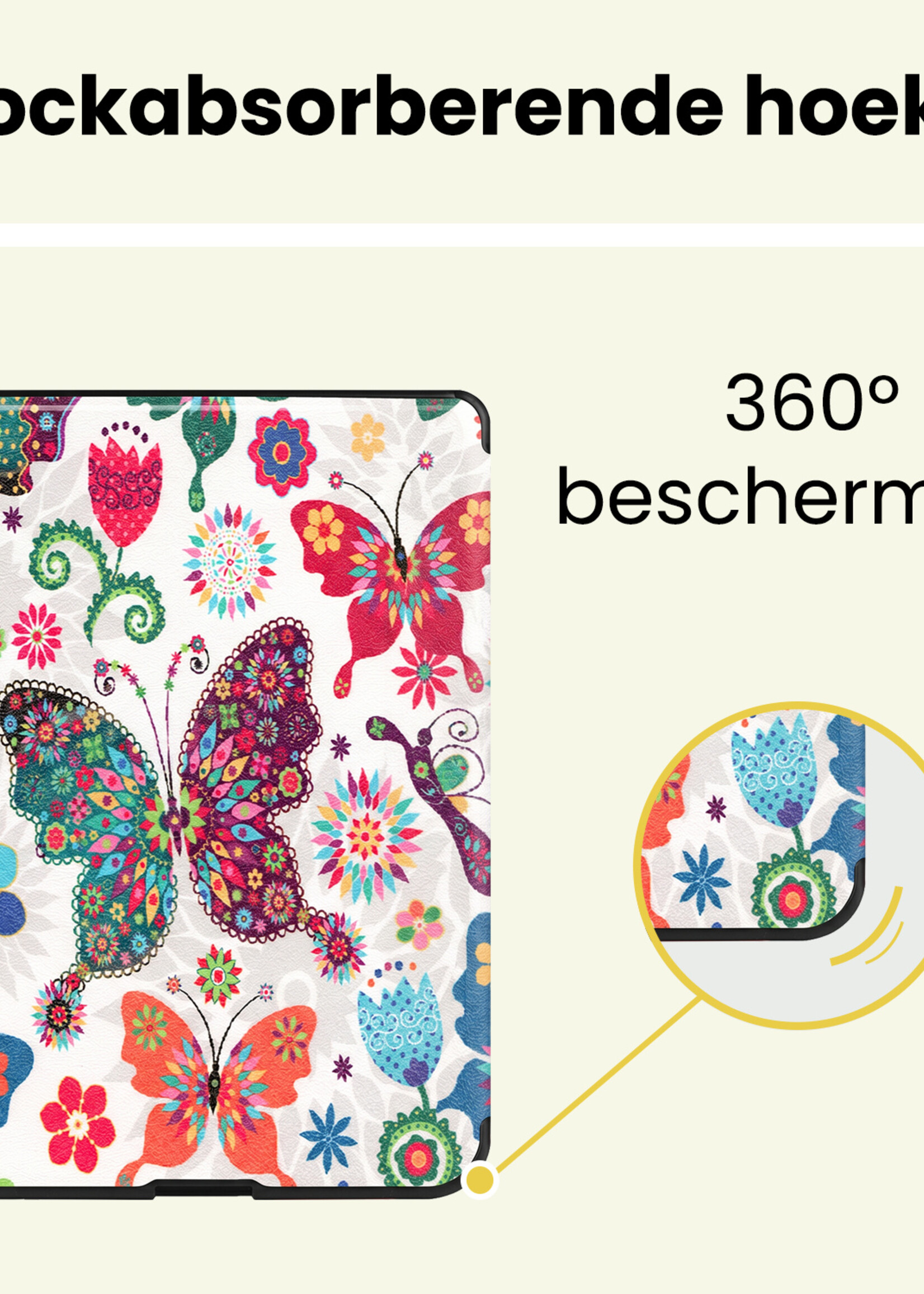 LUQ LUQ Kobo Nia Hoesje Trifold Met Screenprotector - Vlinders