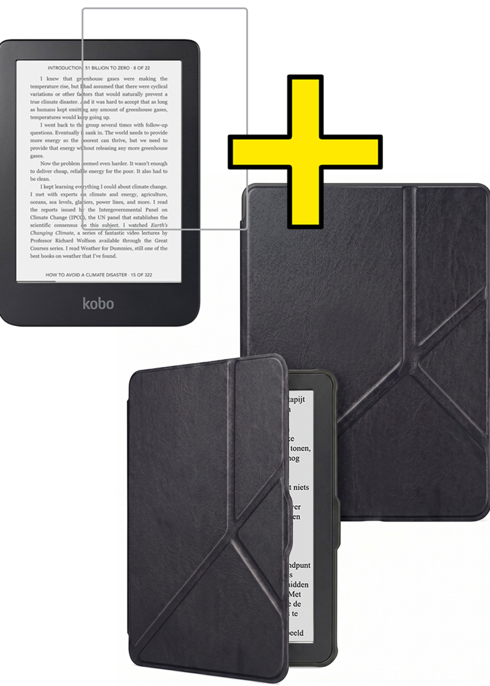 LUQ LUQ Kobo Nia Hoesje Trifold Met Screenprotector - Zwart