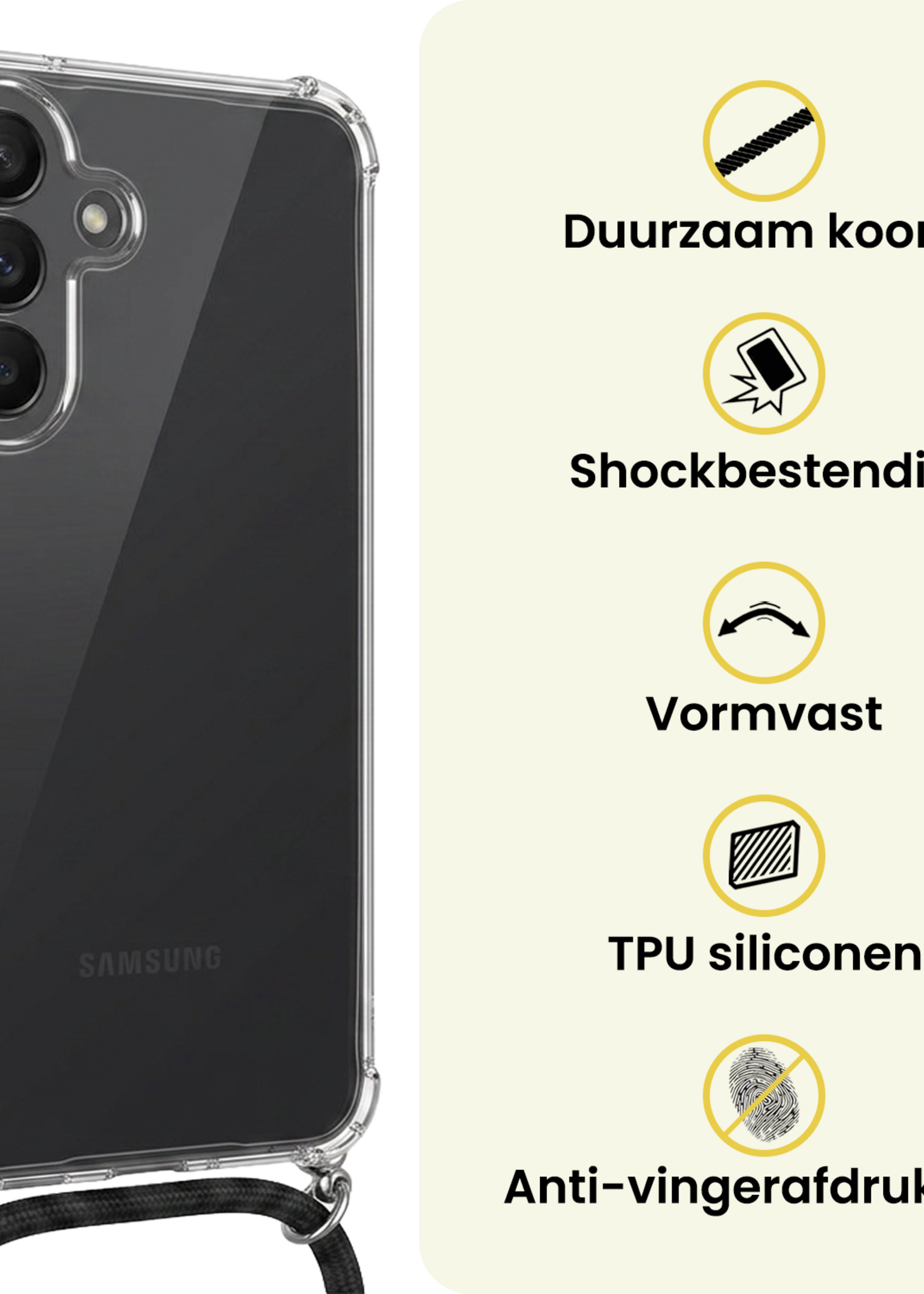 LUQ LUQ Samsung Galaxy A27 Hoesje Transparant Shockproof Met Zwart Koord