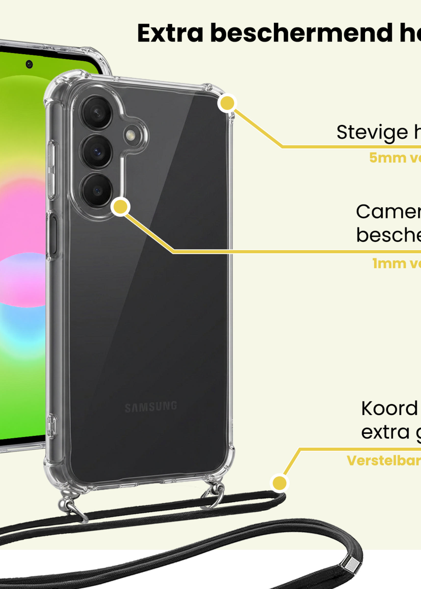 LUQ LUQ Samsung Galaxy A27 Hoesje Transparant Shockproof Met Zwart Koord