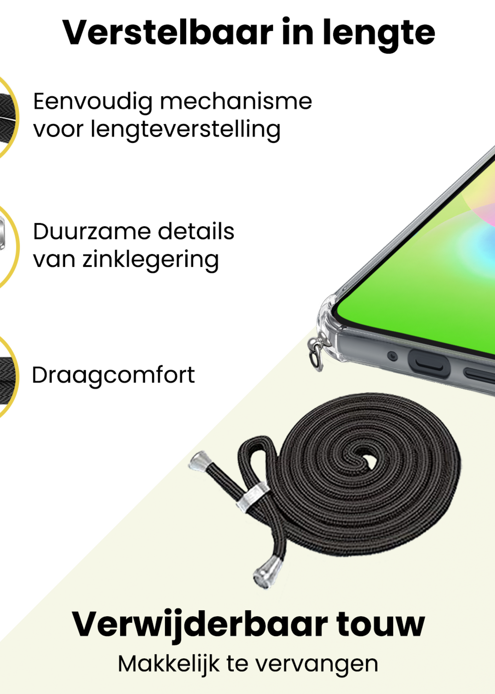 LUQ LUQ Samsung Galaxy A27 Hoesje Transparant Shockproof Met Zwart Koord