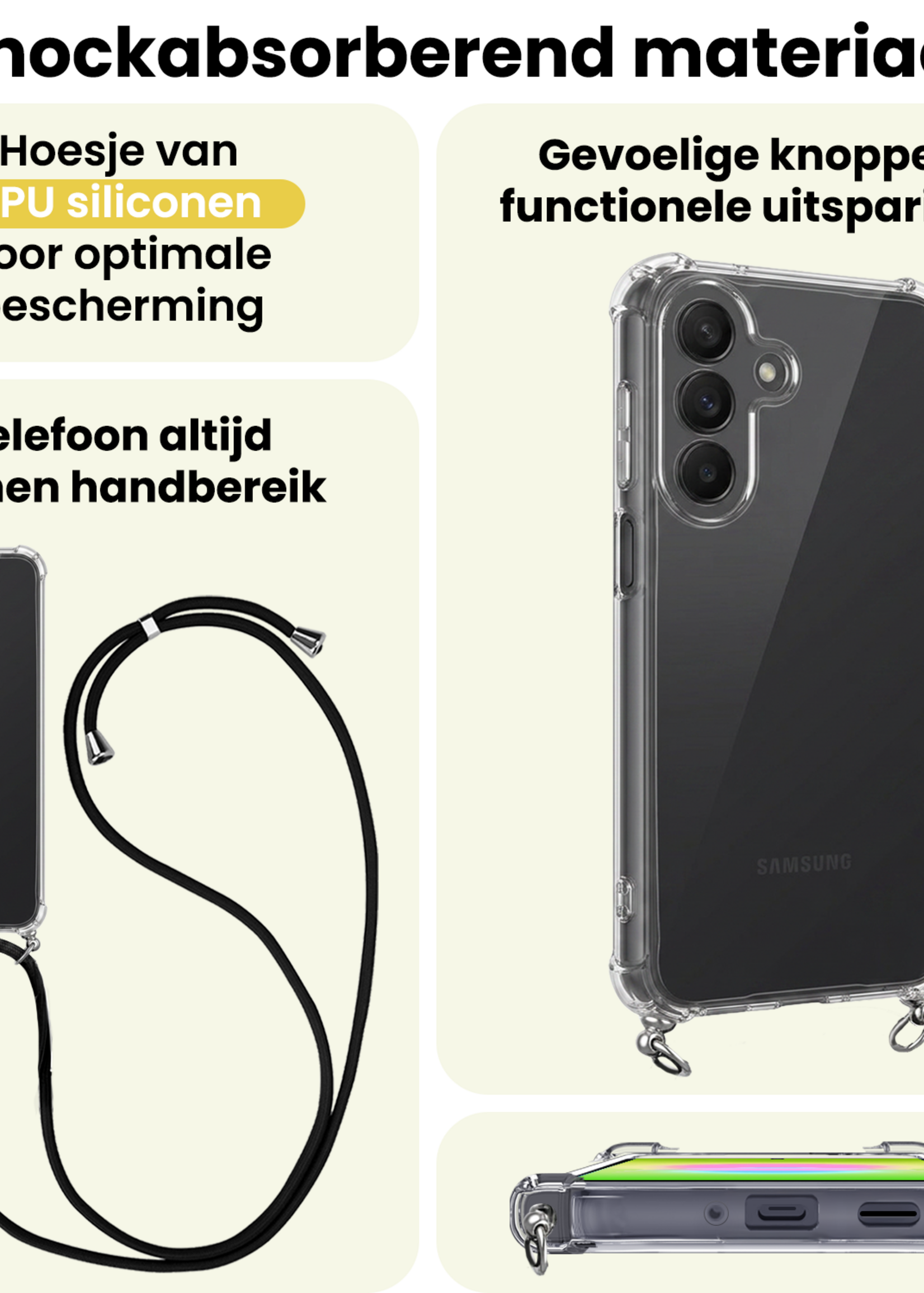 LUQ LUQ Samsung Galaxy A27 Hoesje Transparant Shockproof Met Zwart Koord