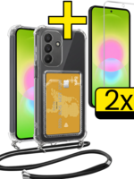 LUQ LUQ Samsung Galaxy A27 Hoesje Pashouder met Koord Met 2x Screenprotector