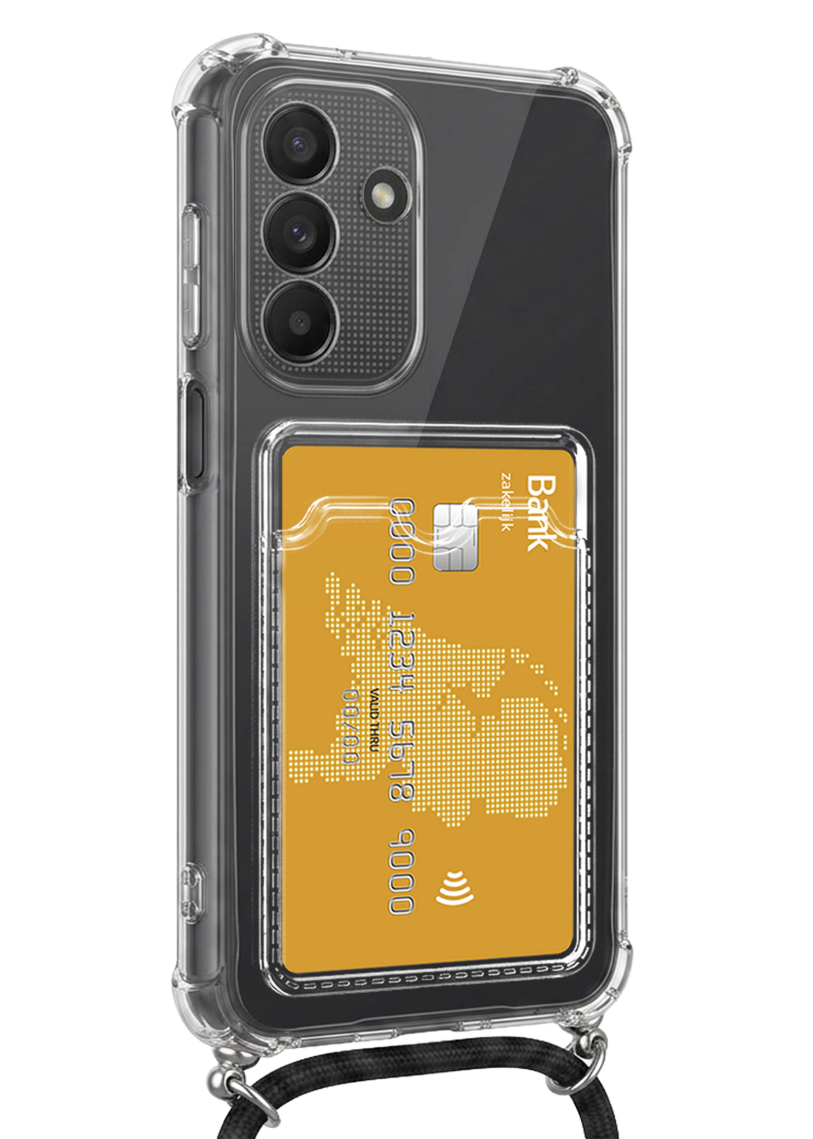 LUQ LUQ Samsung Galaxy A27 Hoesje Pashouder met Koord Met Screenprotector