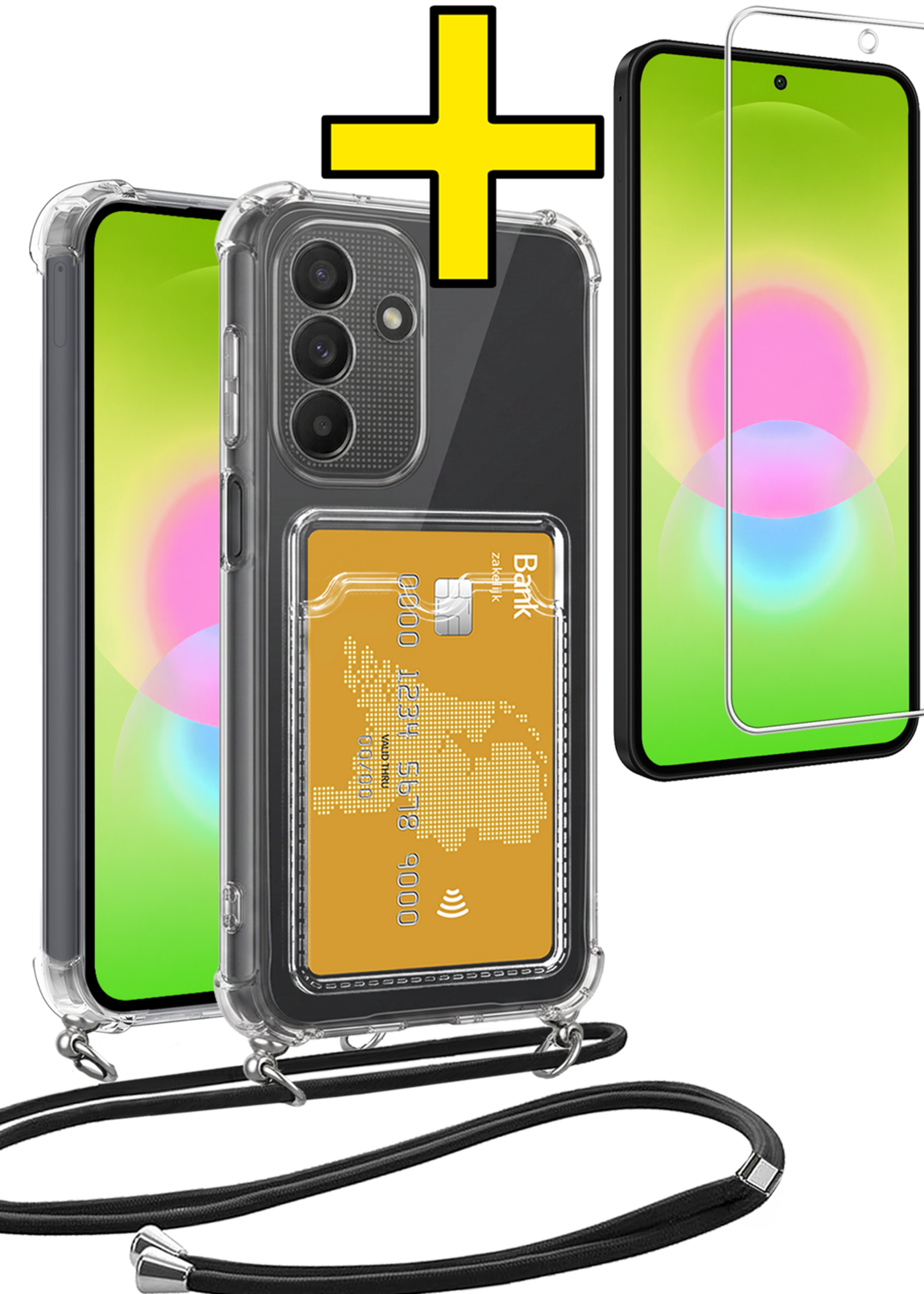 LUQ LUQ Samsung Galaxy A27 Hoesje Pashouder met Koord Met Screenprotector