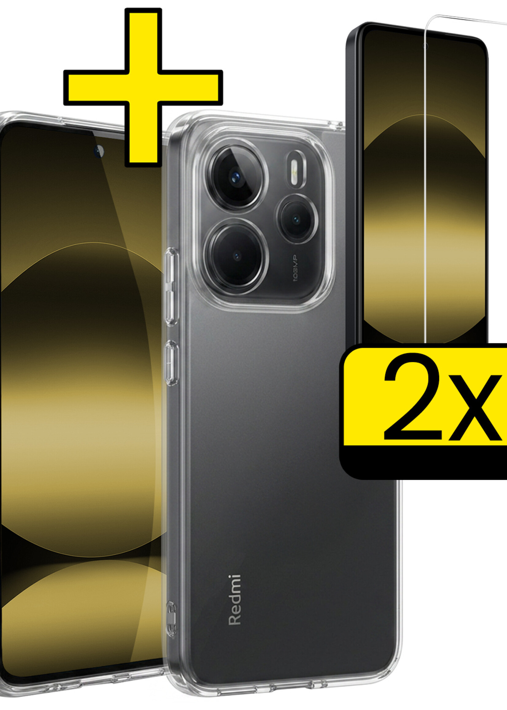 LUQ LUQ Xiaomi Redmi Note 14 5G Hoesje Siliconen Met 2x Screenprotector - Transparant
