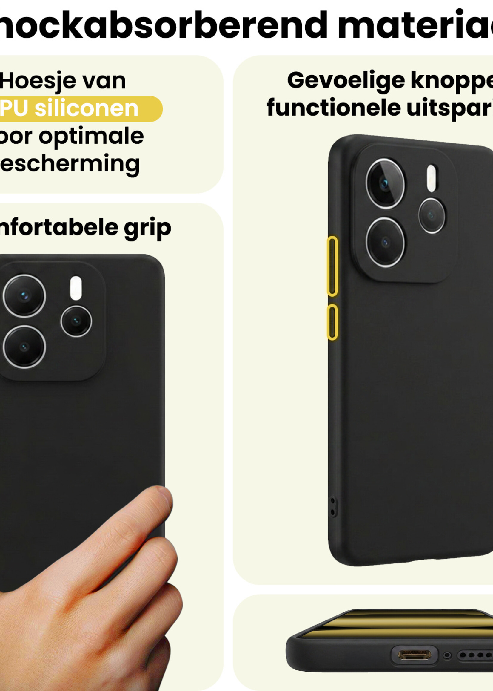 LUQ LUQ Xiaomi Redmi Note 14 5G Hoesje Siliconen Met Screenprotector - Zwart