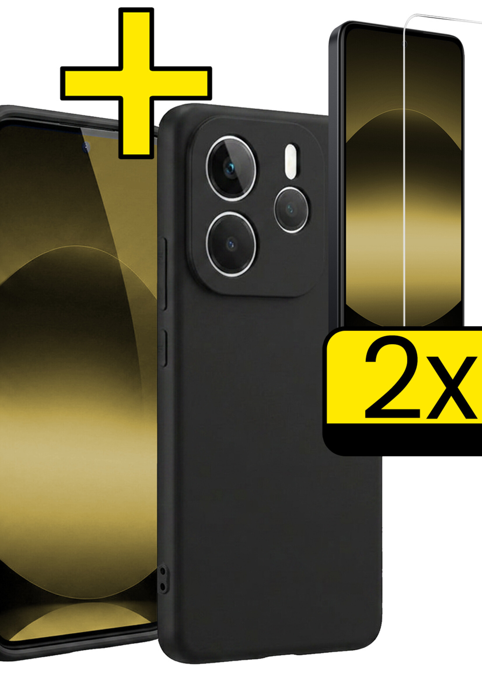 LUQ LUQ Xiaomi Redmi Note 14 5G Hoesje Siliconen Met 2x Screenprotector - Zwart