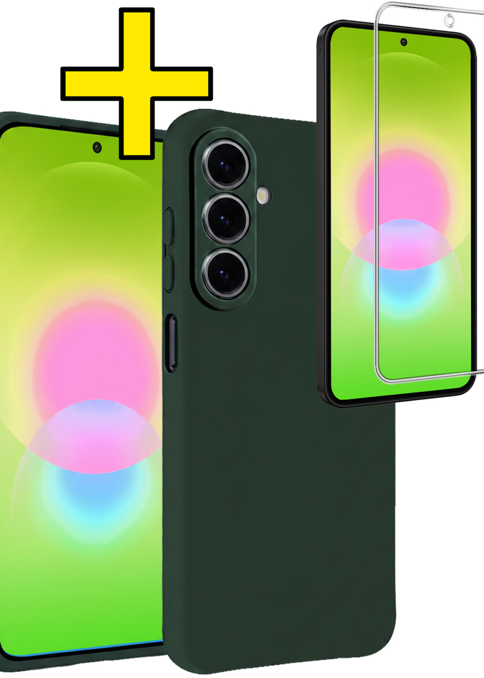LUQ LUQ Samsung Galaxy A27 Hoesje Siliconen Met Screenprotector - Donkergroen