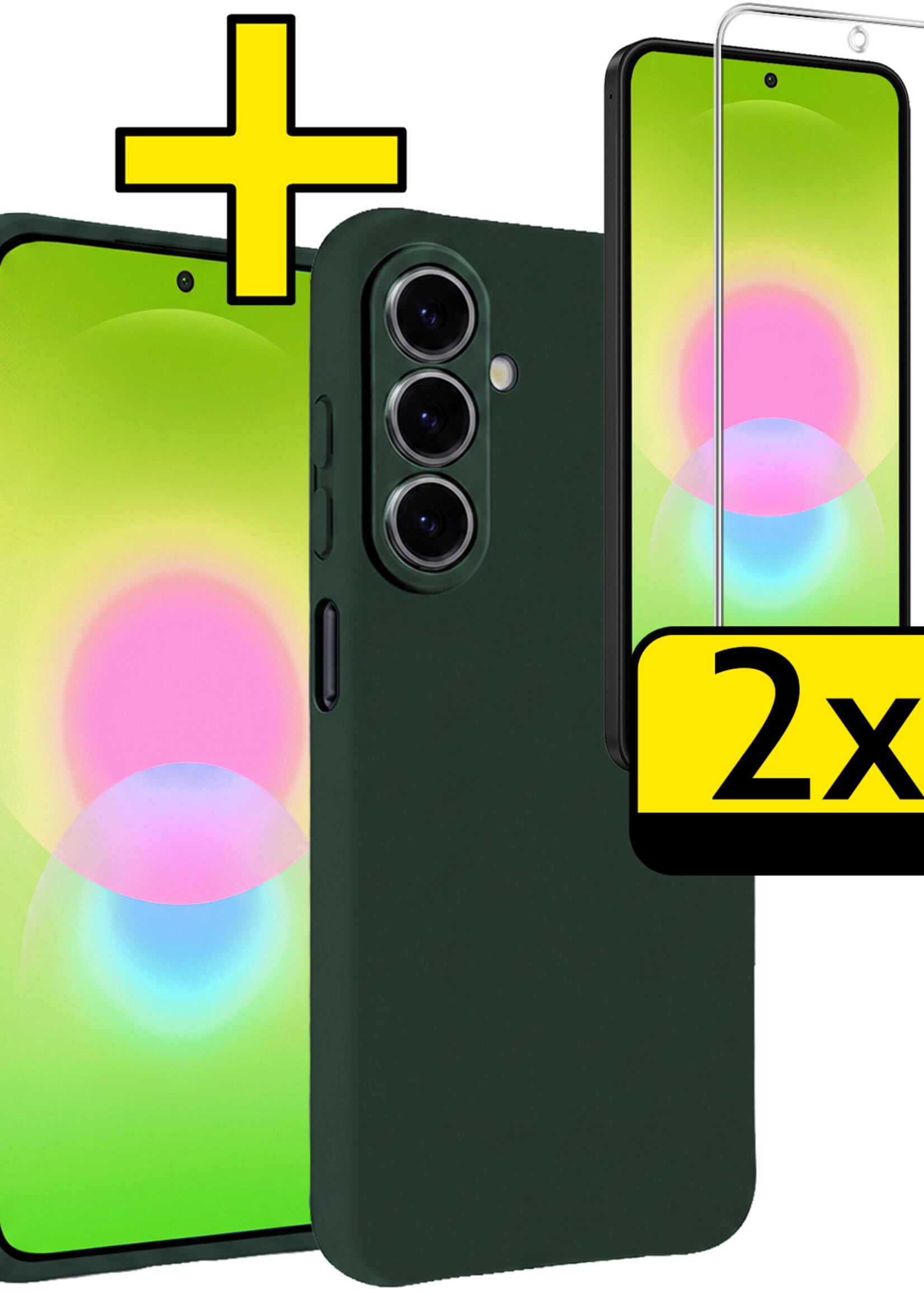 LUQ LUQ Samsung Galaxy A27 Hoesje Siliconen Met 2x Screenprotector - Donkergroen