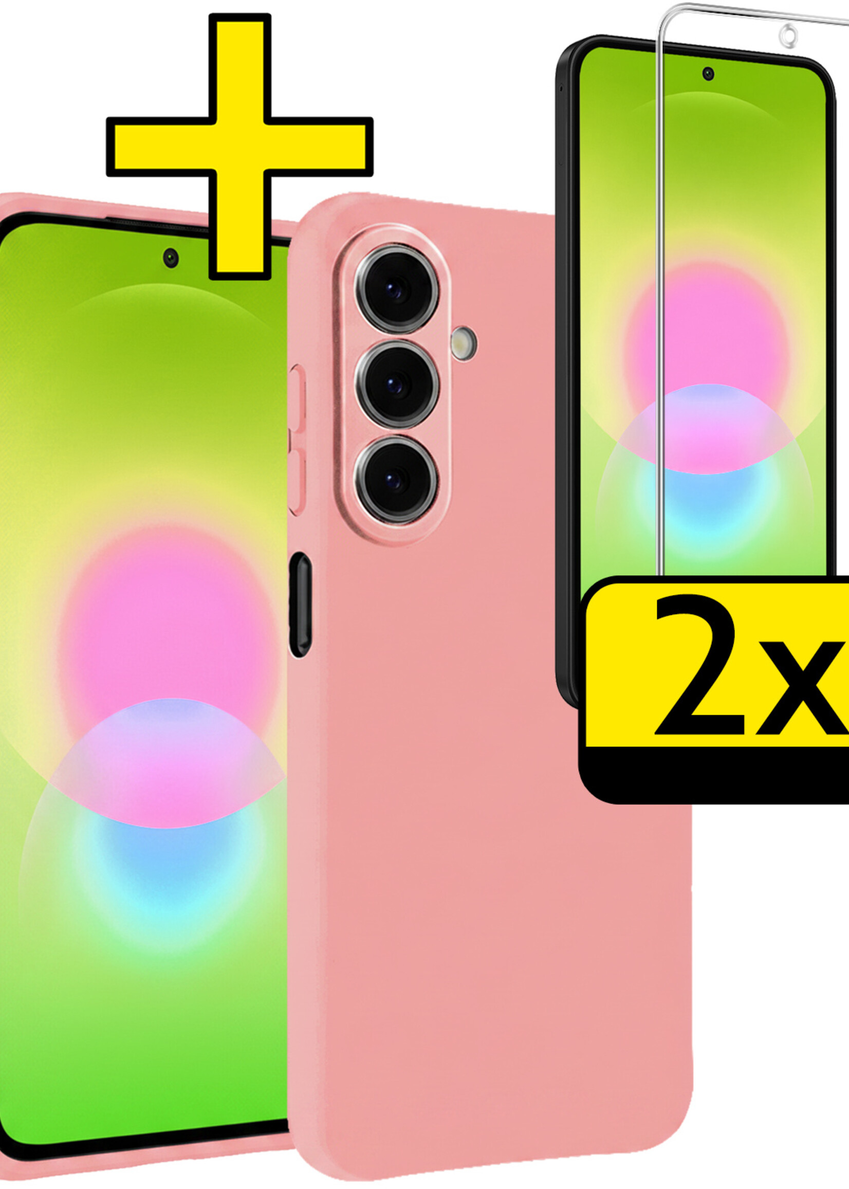 LUQ LUQ Samsung Galaxy A27 Hoesje Siliconen Met 2x Screenprotector - Lichtroze