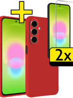 LUQ LUQ Samsung Galaxy A27 Hoesje Siliconen Met 2x Screenprotector - Rood