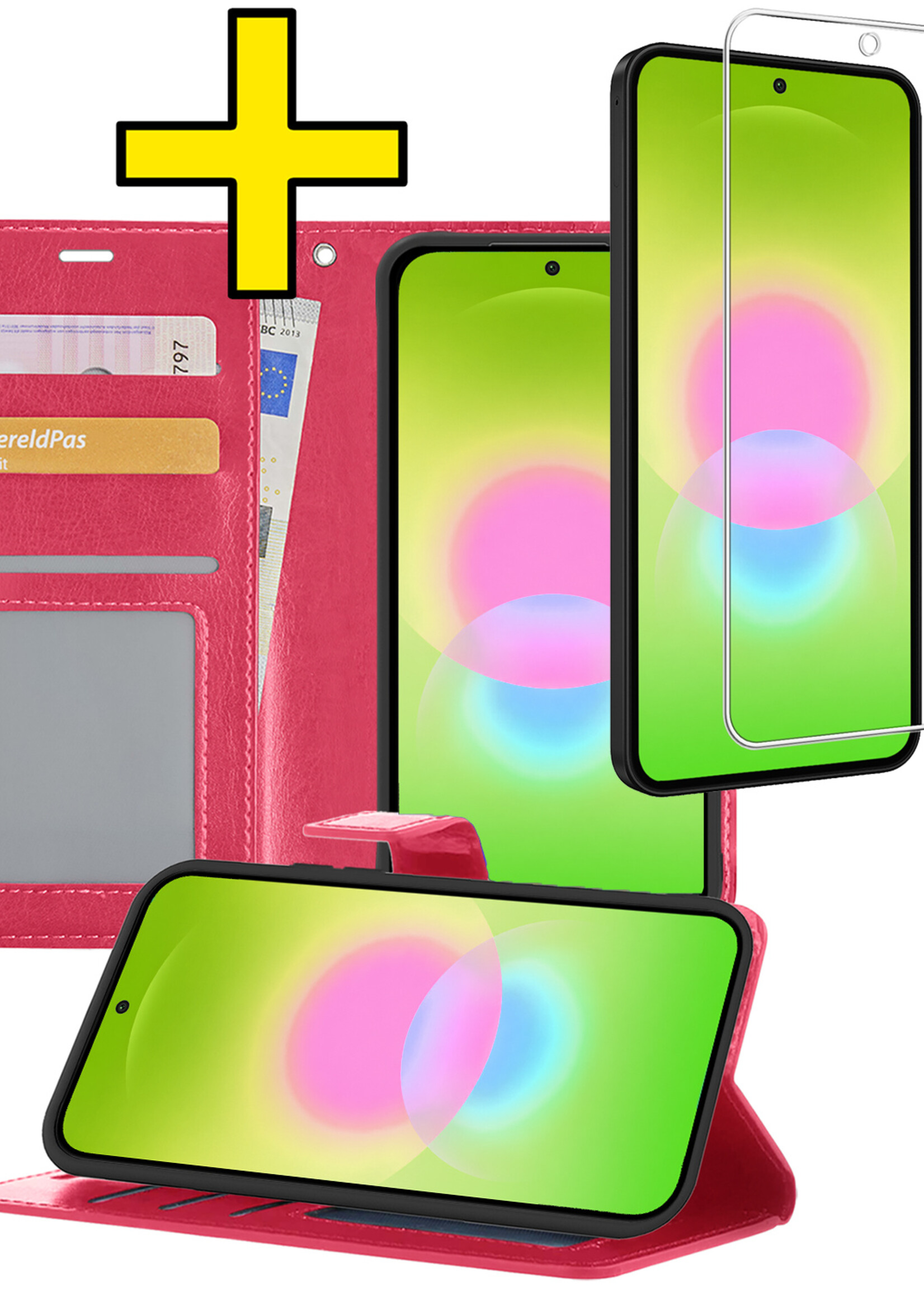 LUQ LUQ Samsung Galaxy A27 Hoesje Bookcase Met Screenprotector - Donkerroze