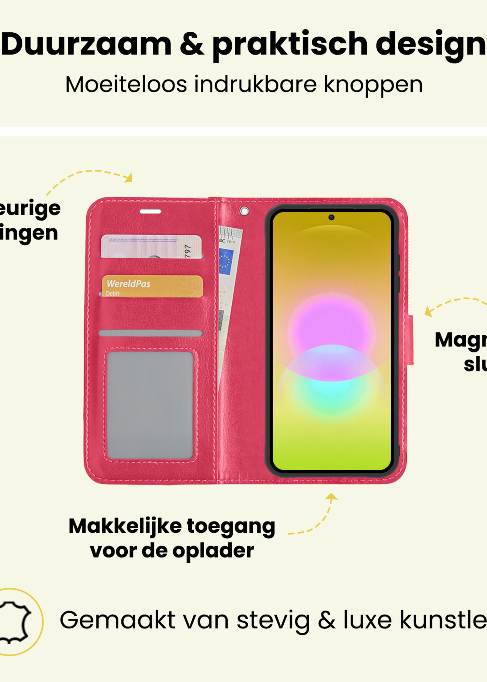 LUQ LUQ Samsung Galaxy A27 Hoesje Bookcase Met Screenprotector - Donkerroze