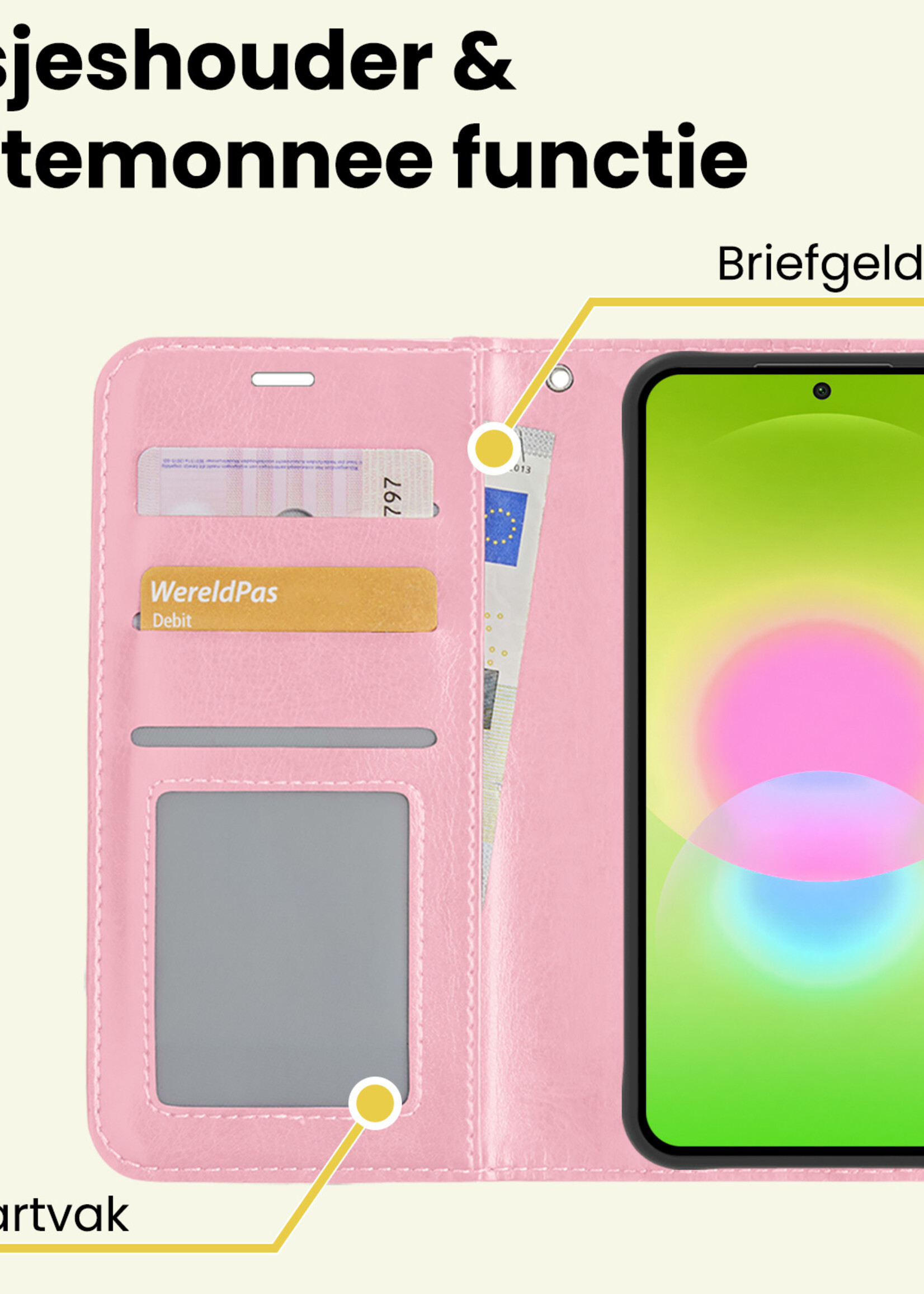 LUQ LUQ Samsung Galaxy A27 Hoesje Bookcase Met Screenprotector - Lichtroze