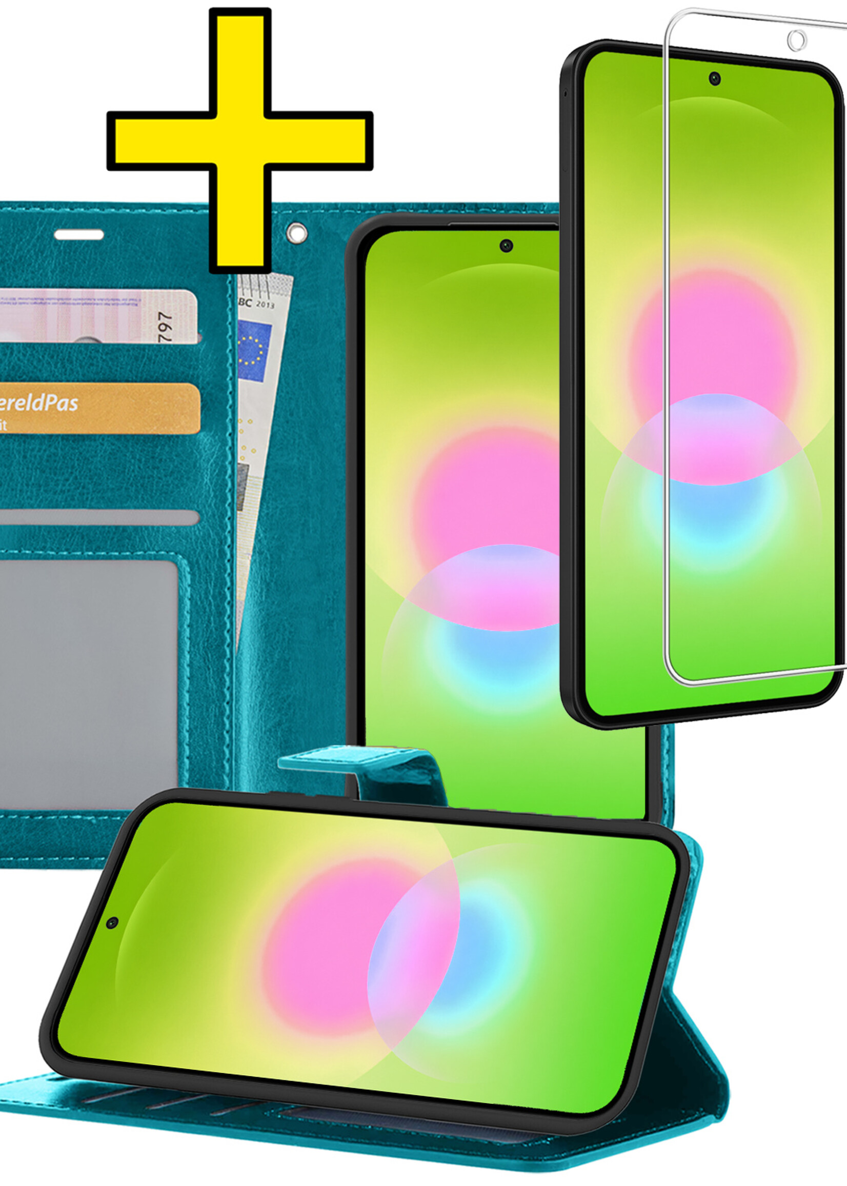 LUQ LUQ Samsung Galaxy A27 Hoesje Bookcase Met Screenprotector - Turquoise