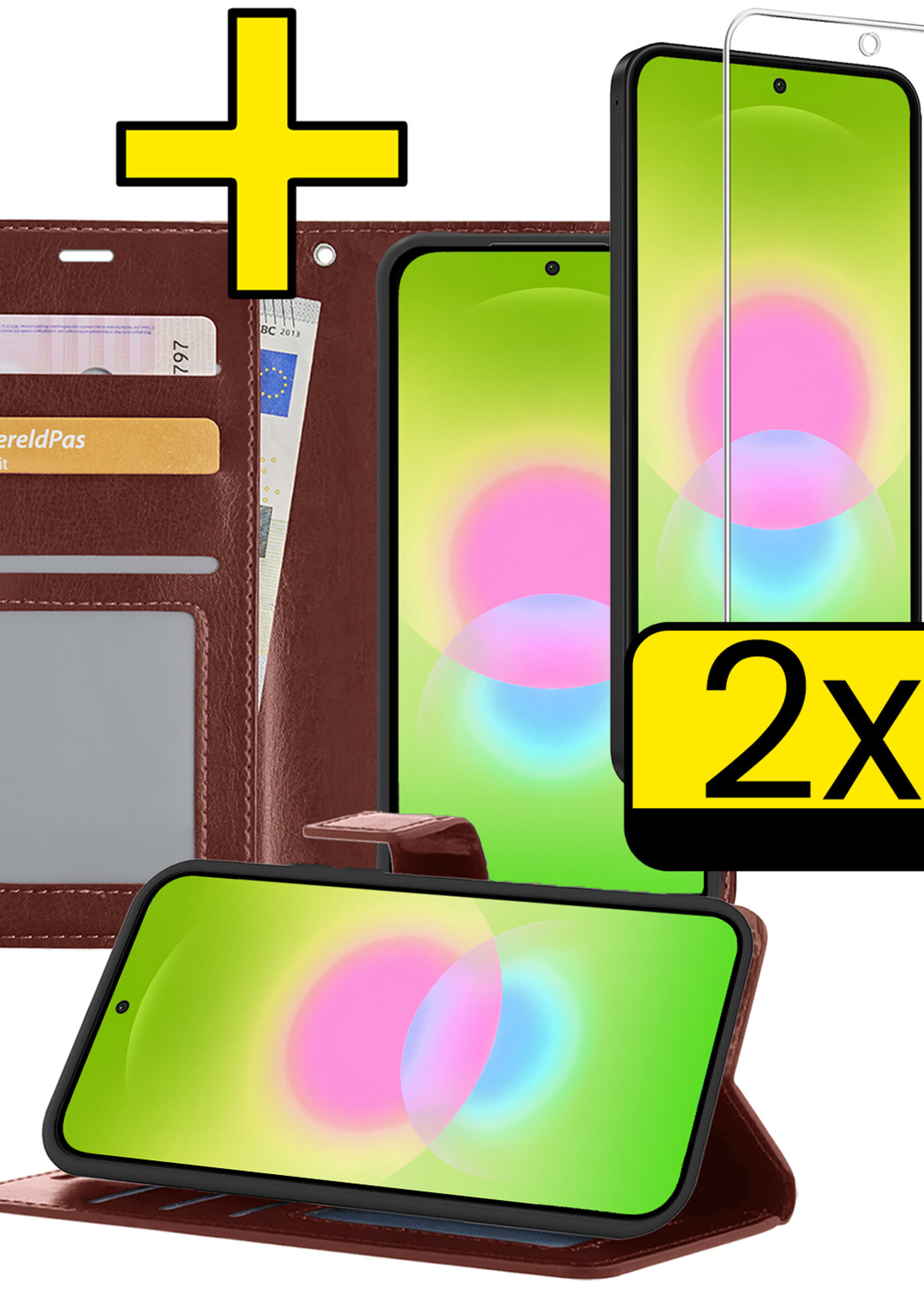 LUQ LUQ Samsung Galaxy A27 Hoesje Bookcase Met 2x Screenprotector - Bruin