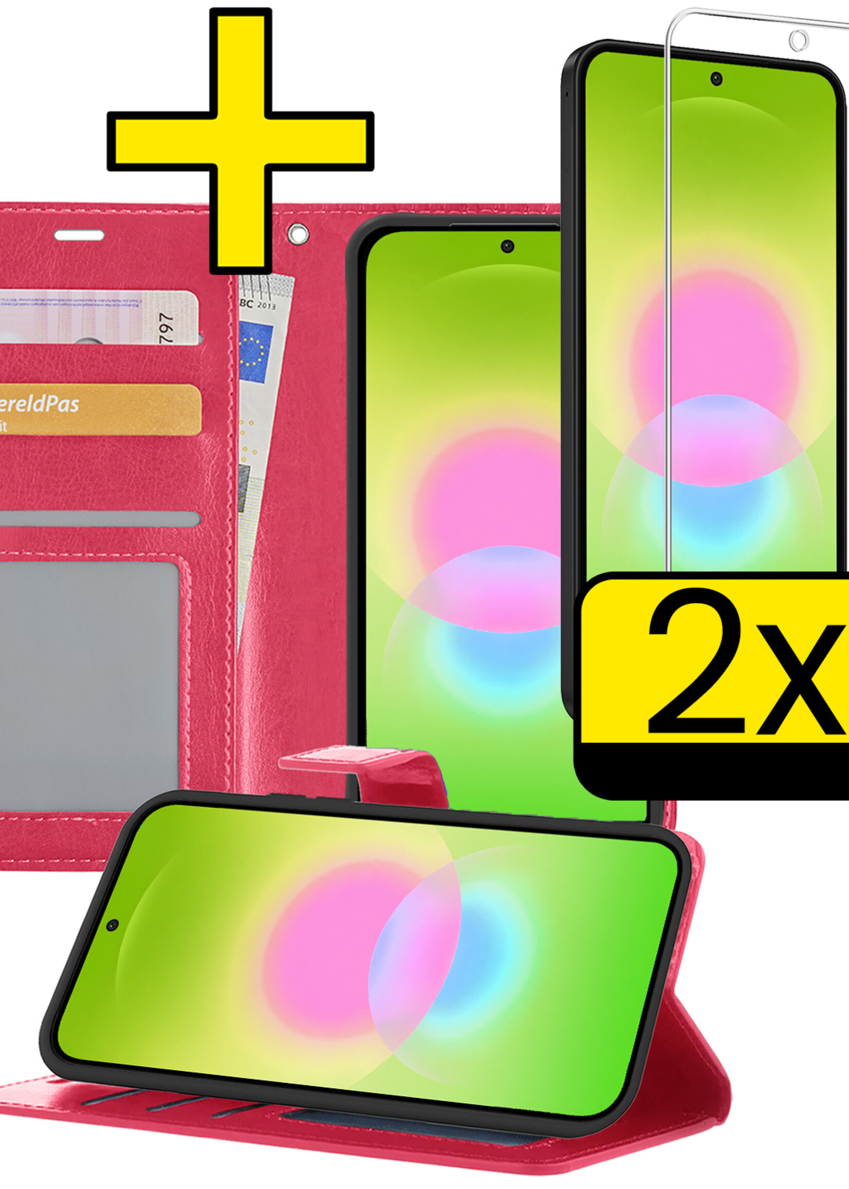 LUQ LUQ Samsung Galaxy A27 Hoesje Bookcase Met 2x Screenprotector - Donkerroze