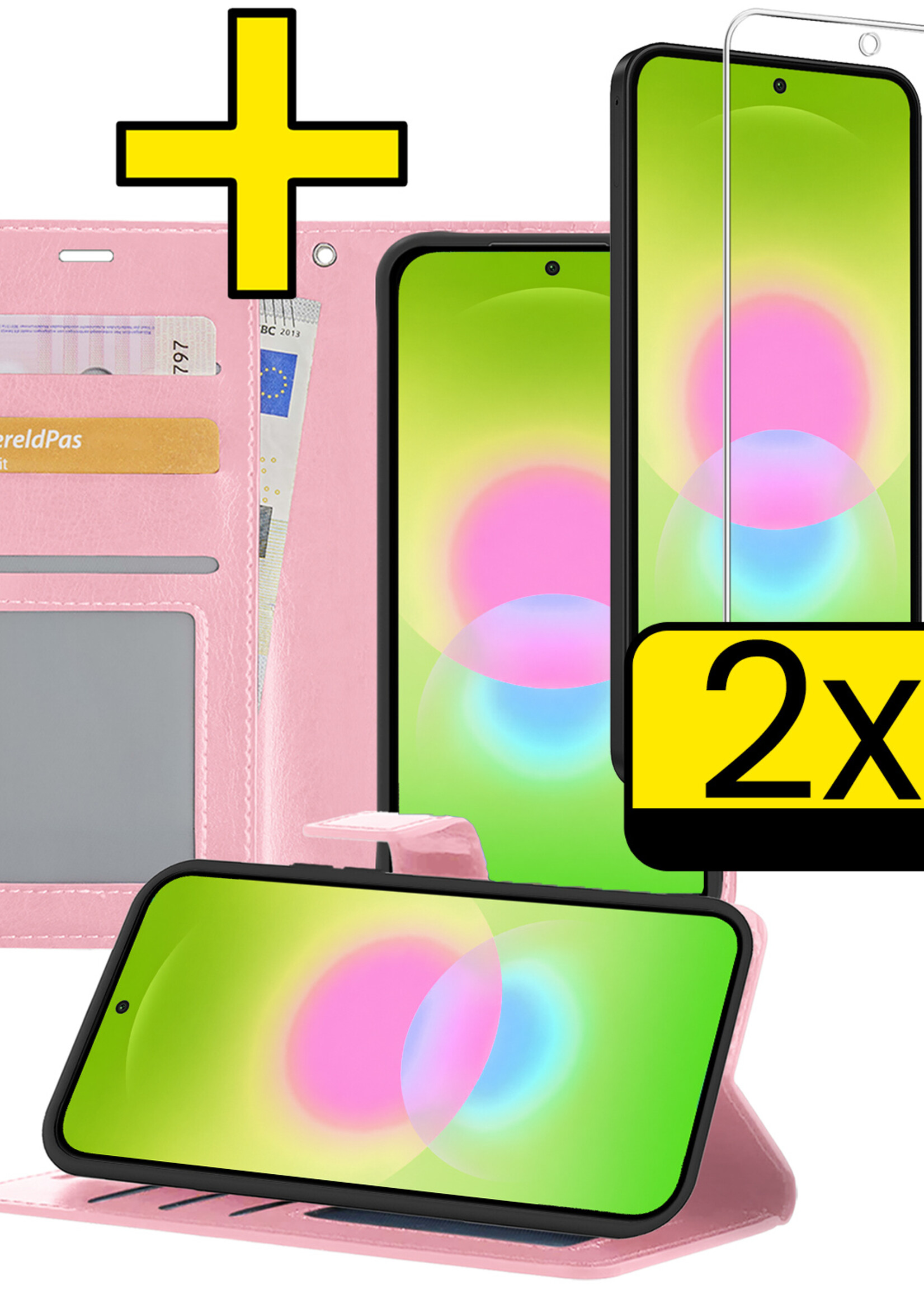 LUQ LUQ Samsung Galaxy A27 Hoesje Bookcase Met 2x Screenprotector - Lichtroze