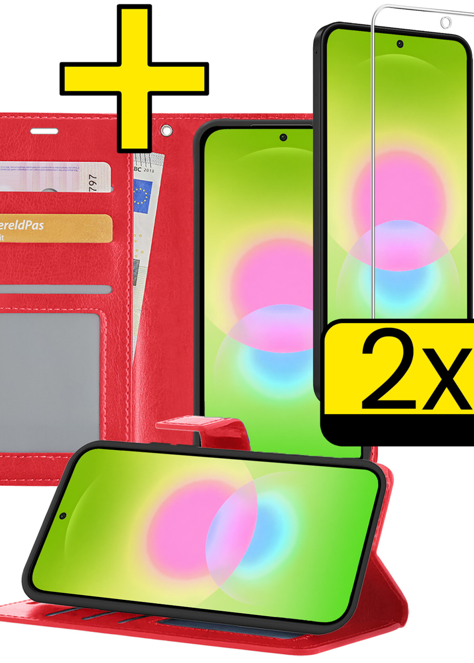 LUQ LUQ Samsung Galaxy A27 Hoesje Bookcase Met 2x Screenprotector - Rood