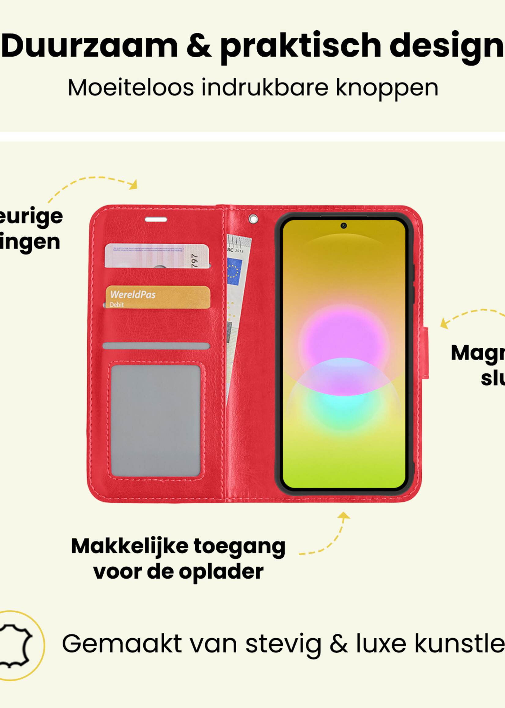 LUQ LUQ Samsung Galaxy A27 Hoesje Bookcase Met 2x Screenprotector - Rood