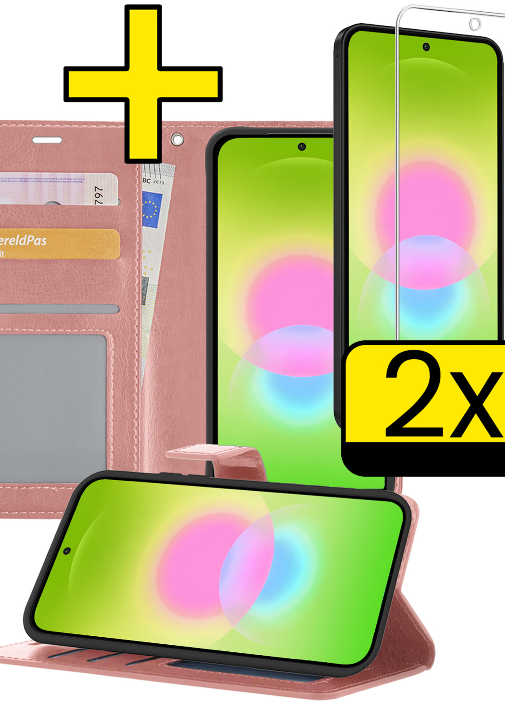 LUQ LUQ Samsung Galaxy A27 Hoesje Bookcase Met 2x Screenprotector - Rose Goud