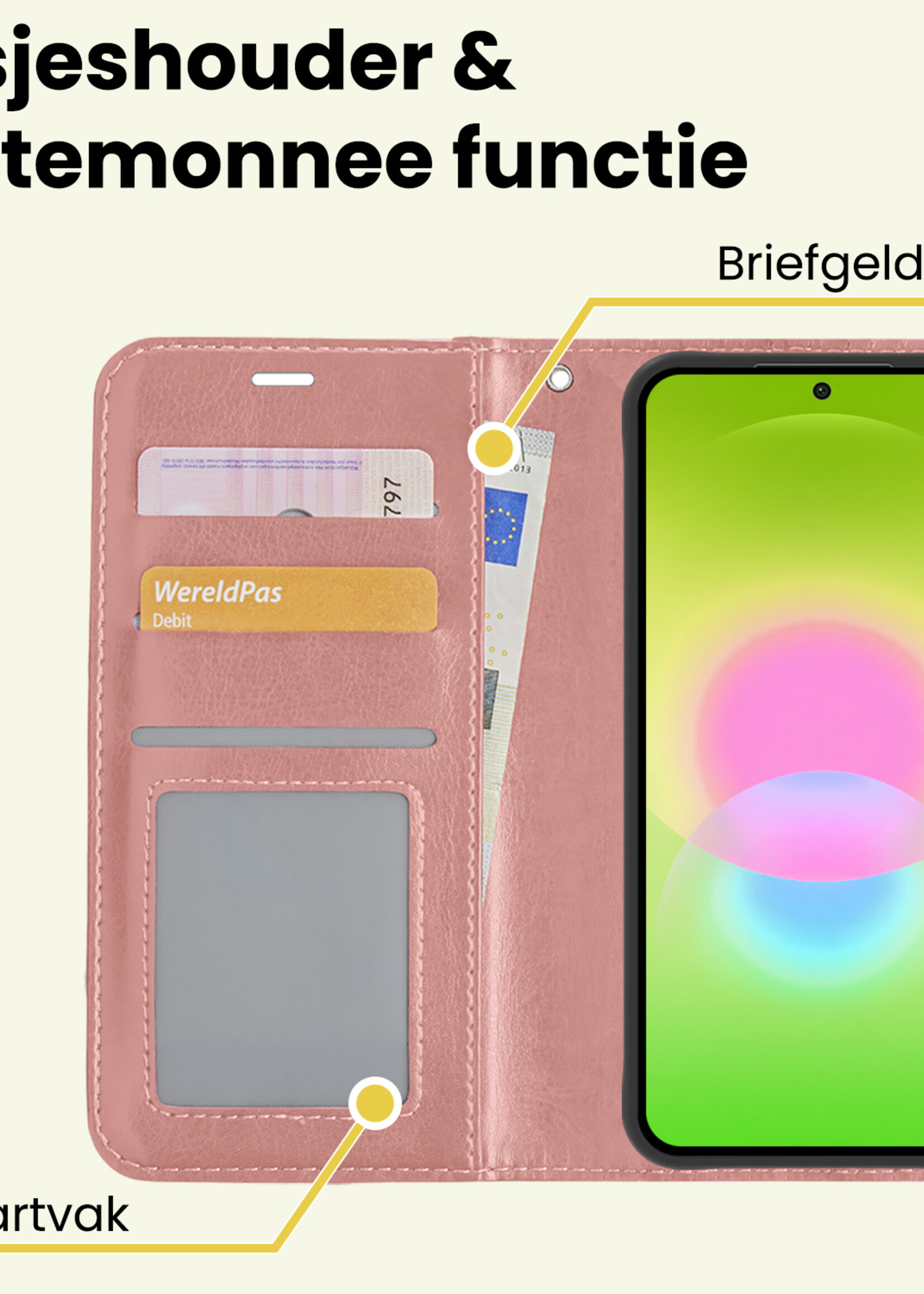 LUQ LUQ Samsung Galaxy A27 Hoesje Bookcase Met 2x Screenprotector - Rose Goud