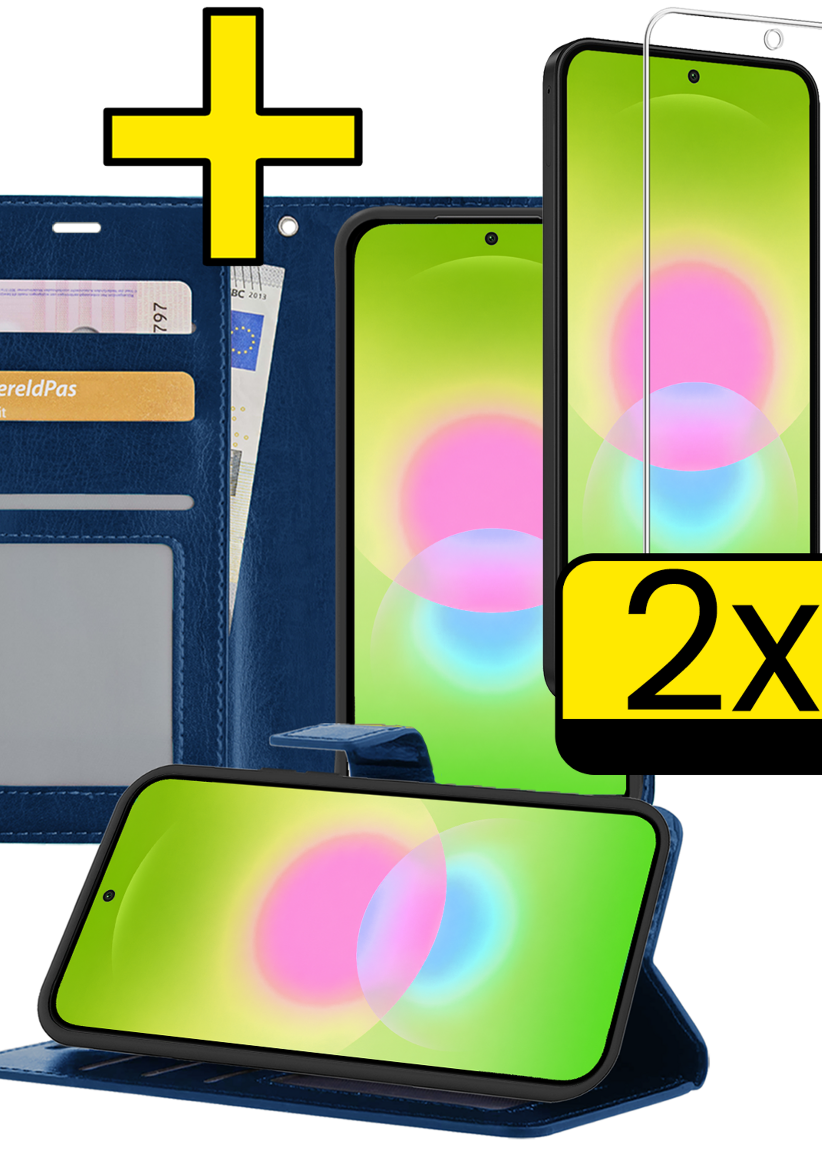 LUQ LUQ Samsung Galaxy A27 Hoesje Bookcase Met 2x Screenprotector - Donkerblauw