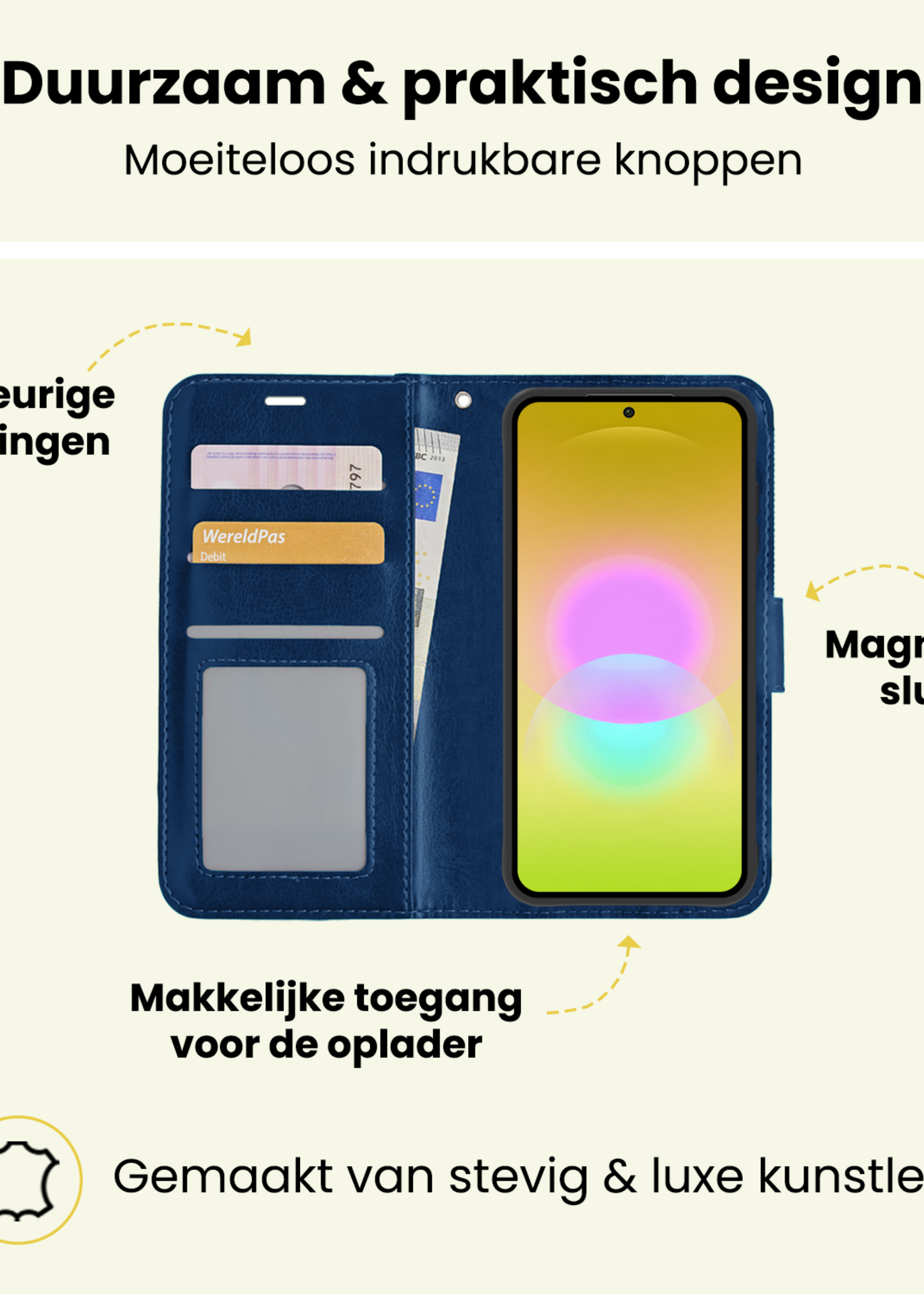 LUQ LUQ Samsung Galaxy A27 Hoesje Bookcase Met 2x Screenprotector - Donkerblauw