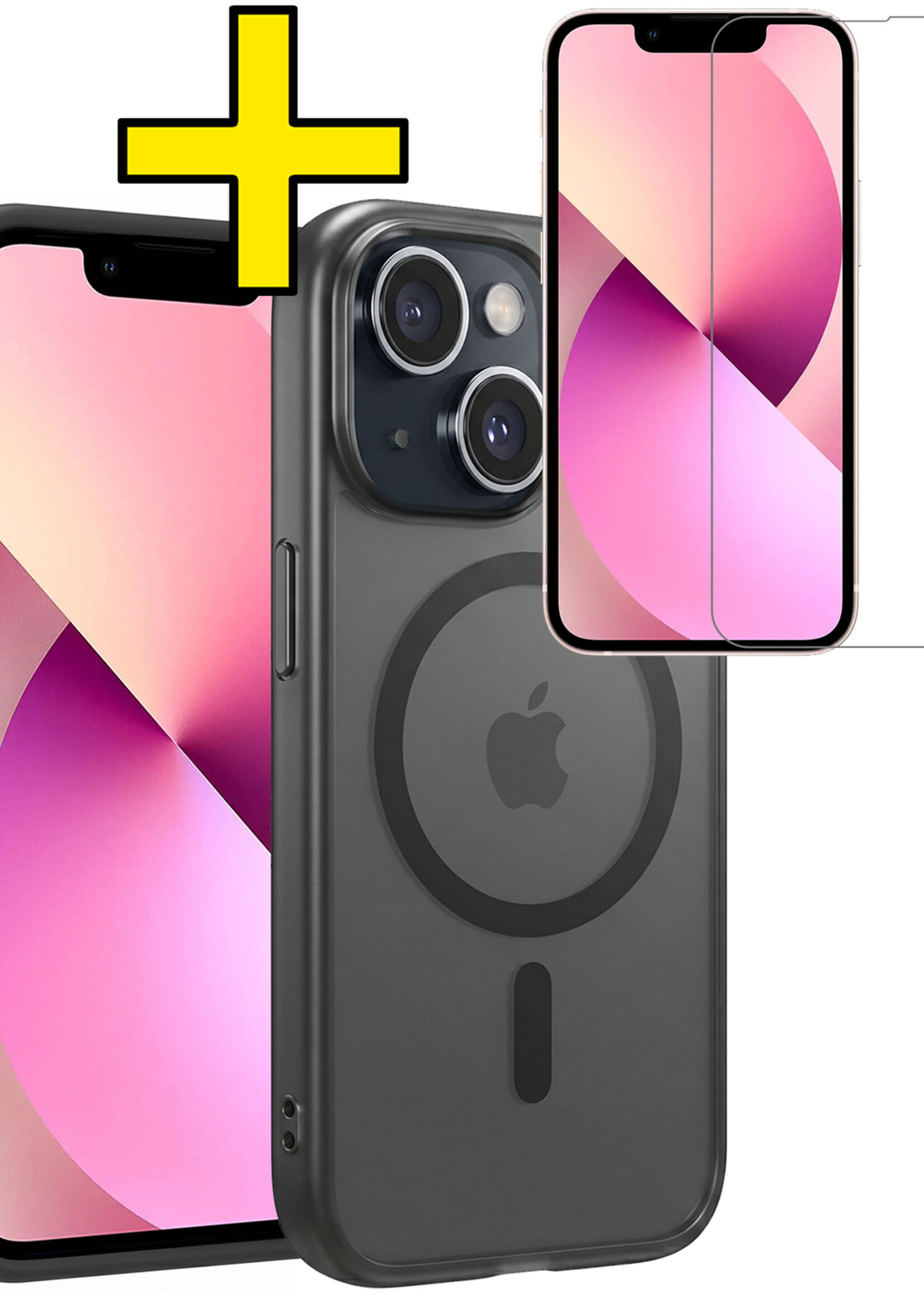 LUQ LUQ iPhone 14 Magsafe Hoesje Zwart Met Screenprotector