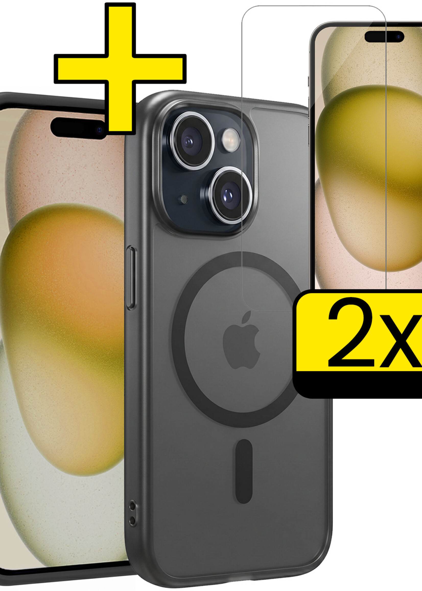 LUQ LUQ iPhone 15 Magsafe Hoesje Zwart Met 2x Screenprotector