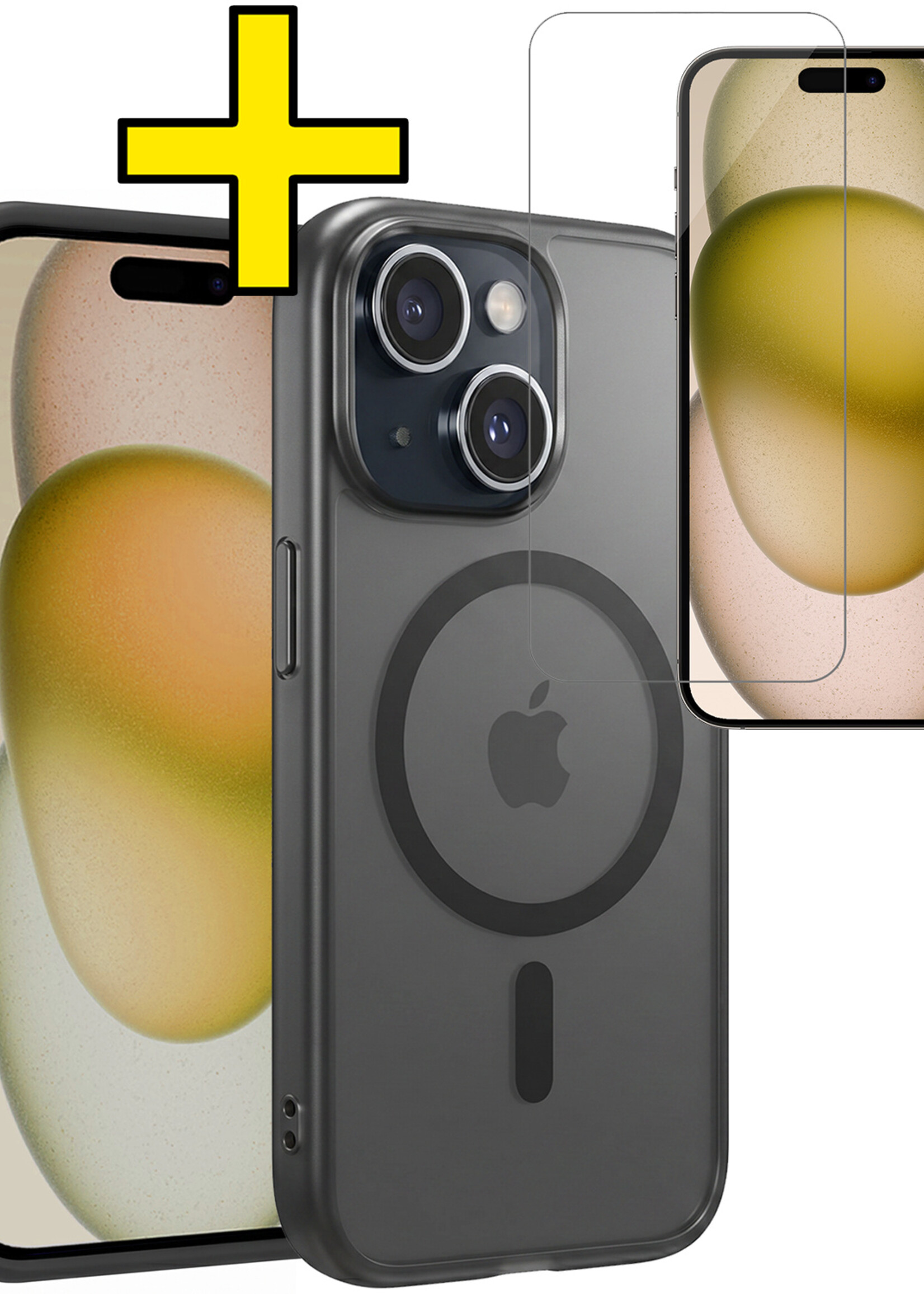 LUQ LUQ iPhone 15 Plus Magsafe Hoesje Zwart Met Screenprotector